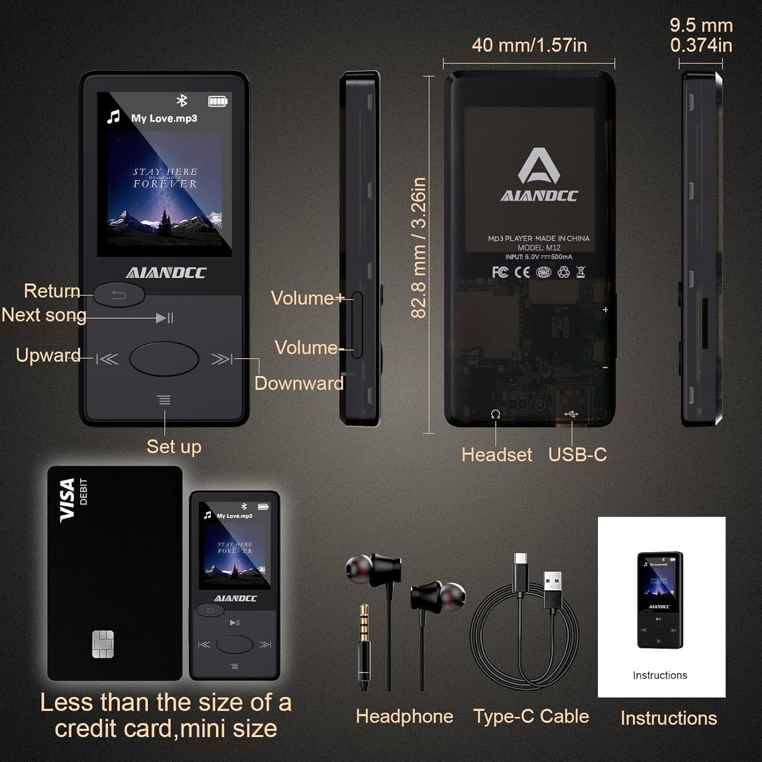 Mp3 Player with Bluetooth 5.3 HiFi Sound, Mp3 Player with FM Radio, Mini Music Player 32GB for Kids Adults, Earphones Included