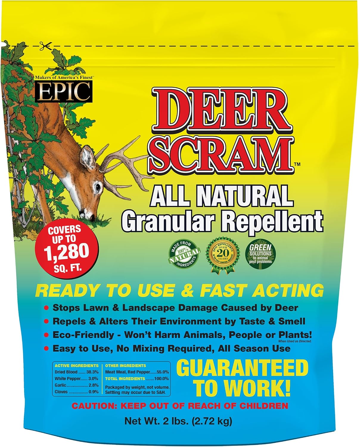 Deer Scram All Natural Granular Repellent - All-Natural, Animal, People and Pet Safe Granule Repellents (2.5 lb Shaker)
