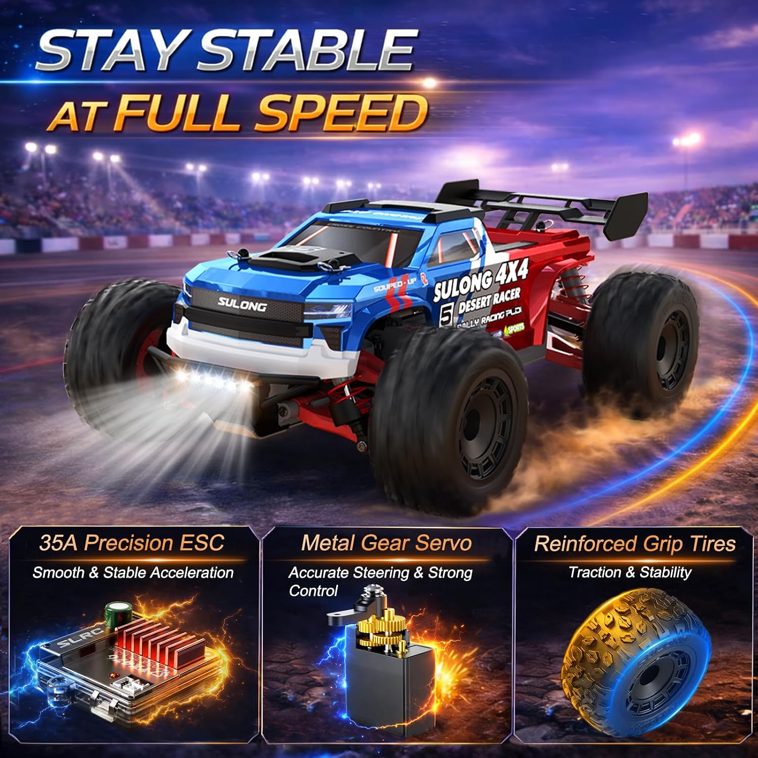 Tigora RC Cars 45 KPH, 4WD Offroad RC Truck for Adults & Teens, All Terrain Fast Remote Control Car with 2 Batteries, 60 Mins Playtime