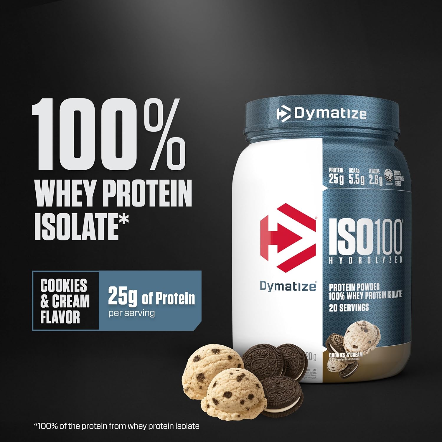 Dymatize ISO100 Protein Powder, 100% Whey Isolate, Gourmet Chocolate | 25g Protein, Hydrolyzed, Fast-Absorbing, Supports Muscle Health, 5.5g BCAAs, Gluten-Free, 76 Servings, 5 lb