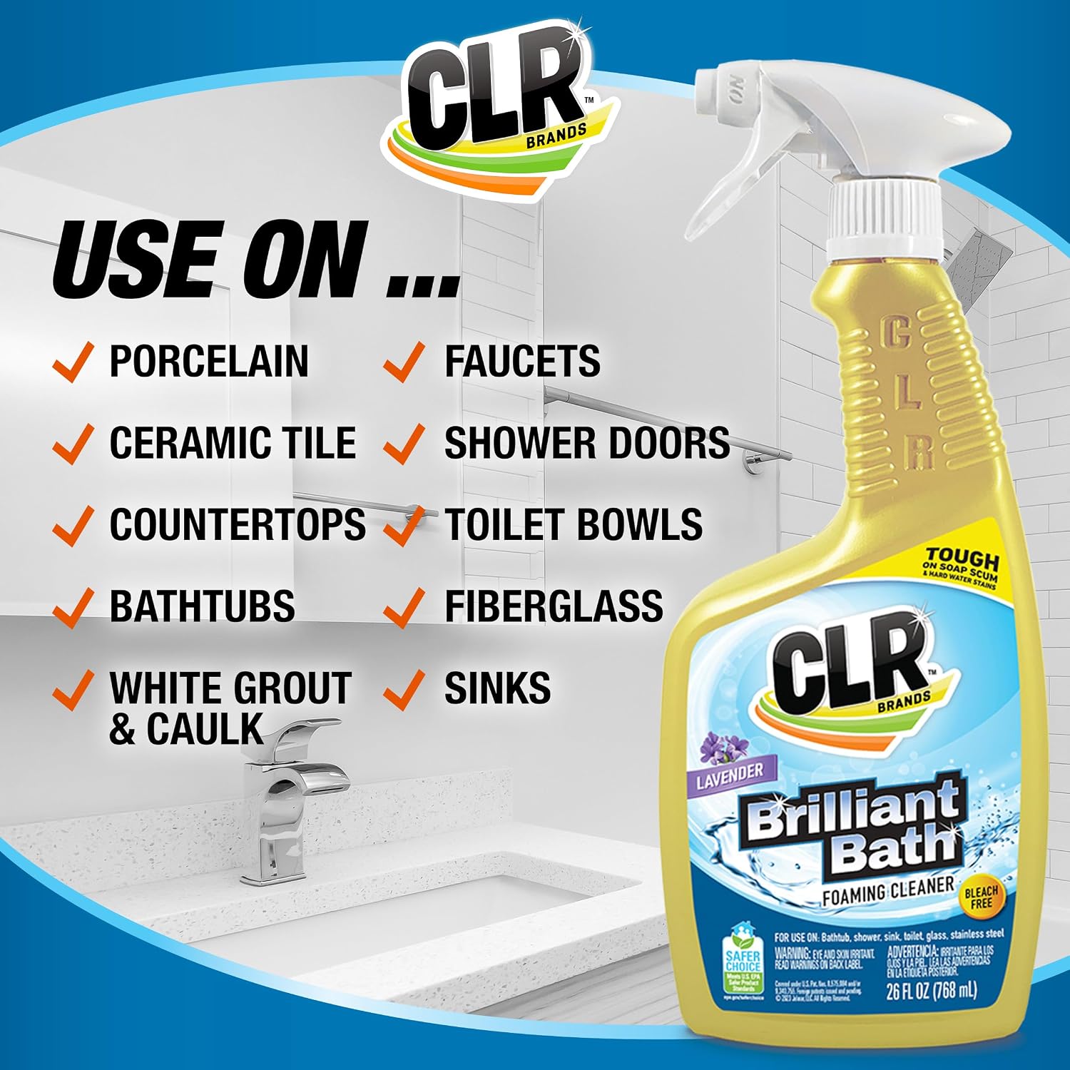CLR Brilliant Foaming Action Bathroom Cleaner Spray 26 oz. Bottle 2 Pack