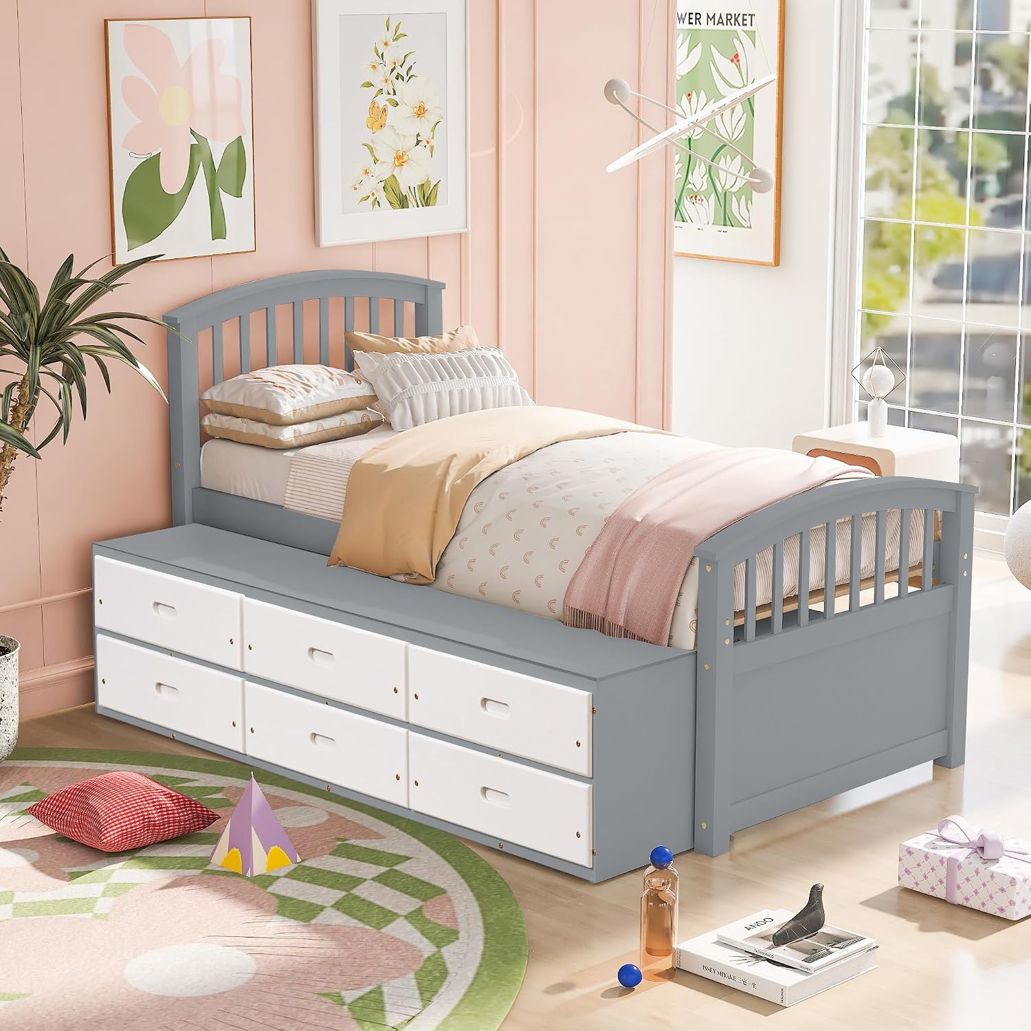 Harper & Bright Designs Twin Captain's Bed Storage Daybed with 6 Drawers for Kids Teens and Adults (Espresso)