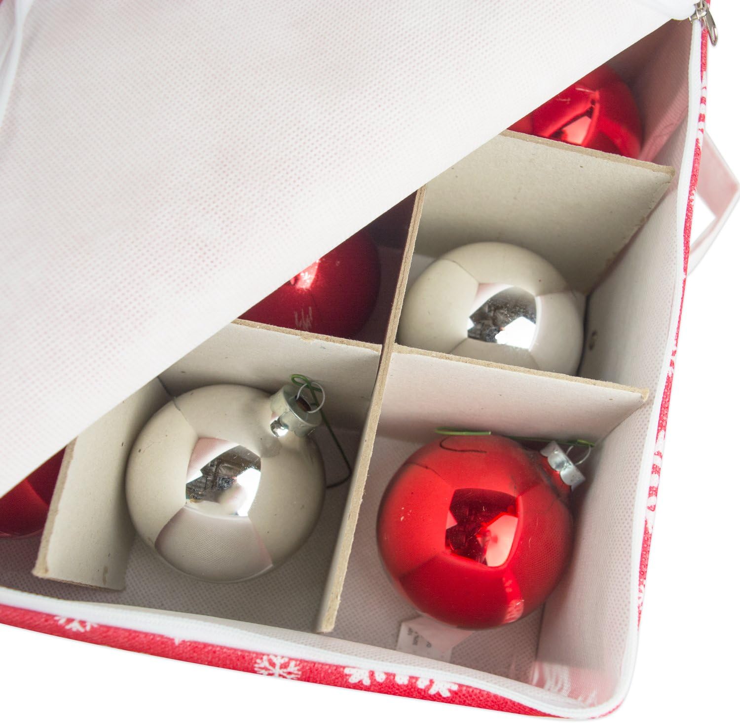 DII Christmas Storage Containers Collection Zippered with Dividers, Ornament; Large, 16x16x13, Snowflakes