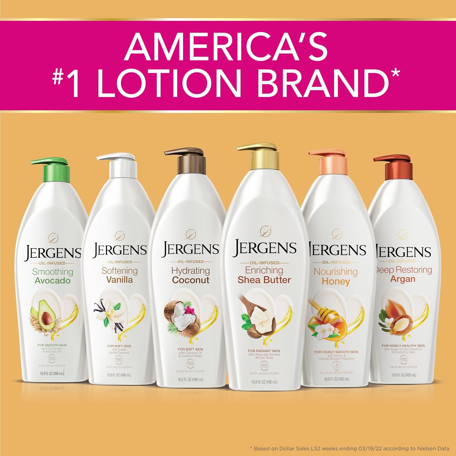 Jergens Nourishing Honey Lotion For Dry Skin, 16.8 fl oz, 4 Pack | Orange Blossom Essence, Nourishing Honey, Long-Lasting Hydration
