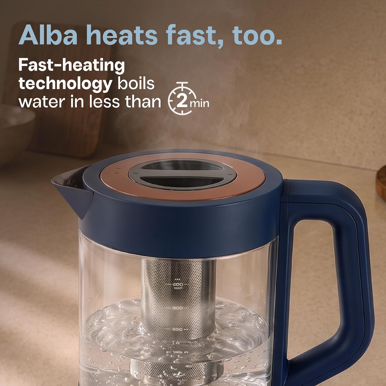 Viante Alba Electric Tea Kettle With Infuser, No Plastic, 1.5L