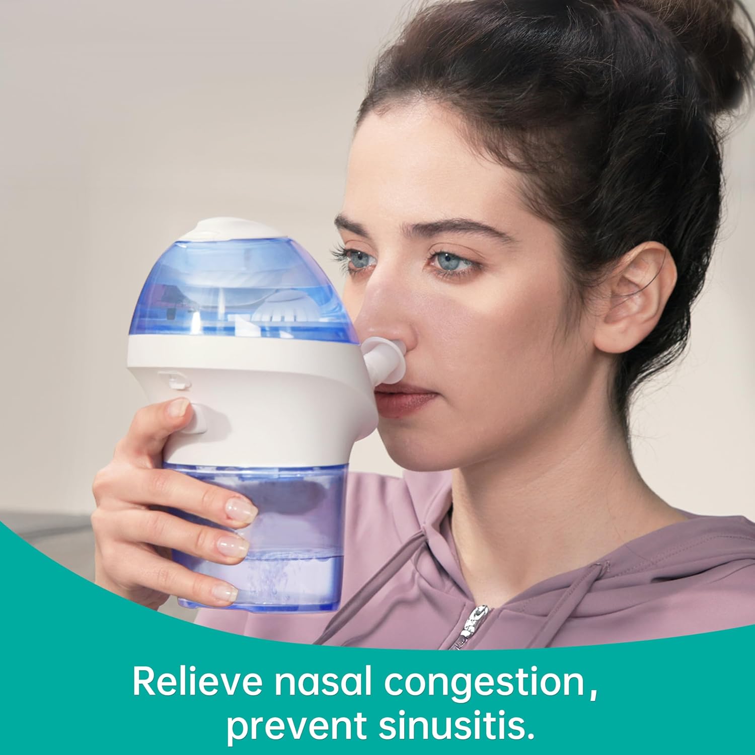 Opove Nasal Irrigation System, Sinus Rinse Kit with 1 Nose Cleaner & 15 Salt Packets, Self-Cleaning & Automatic Waste Collection