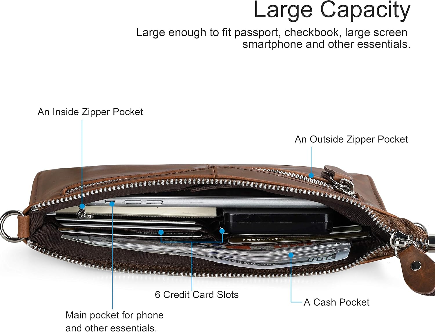 befen Genuine Leather Small Crossbody Bags for Women Wristlet Wallet Purses | Real Leather, RFID Blocking Card Slots, Wristlet Strap, Clutch Purse, Fit iPhone 17 Pro Max, Leather Handbags
