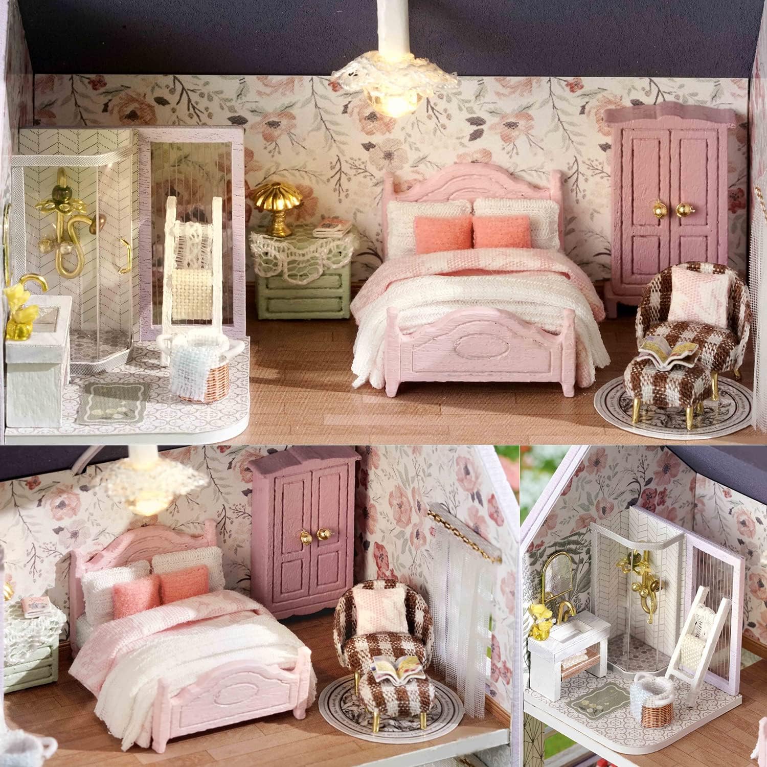 DIY Miniature Dollhouse Kit with Furniture Plus Dust Proof | 1:24 Scale Creative Room Mini Wooden Doll House Accessories for Kids Teens Adults Aged 14+(Beach Cottage)