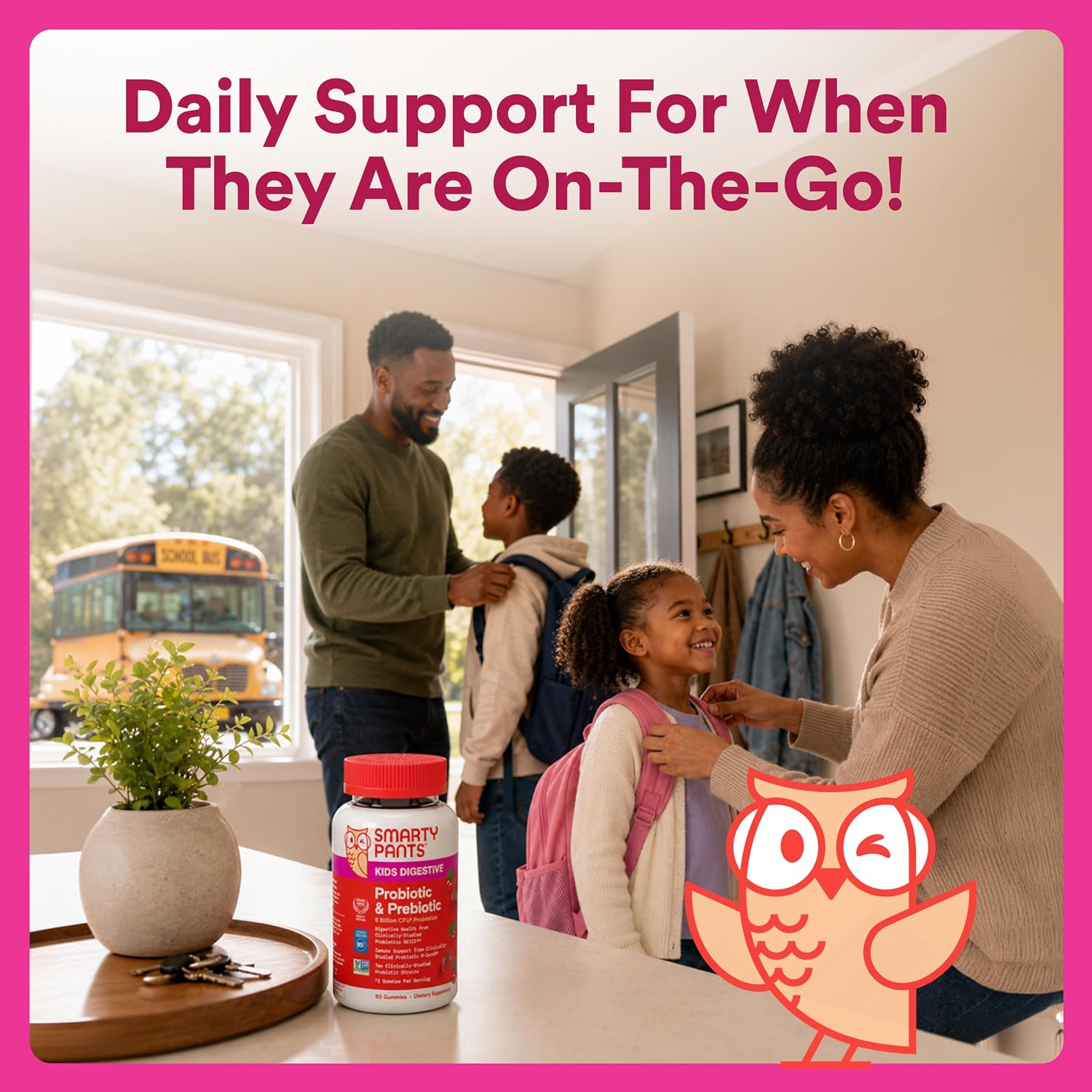 SmartyPants Kids Probiotic & Prebiotic Gummies for Digestive Health: Gut Health Supplement, Clinically Studied Prebiotic for Immune Support, Strawberry, 60 Count (30 Day Supply)