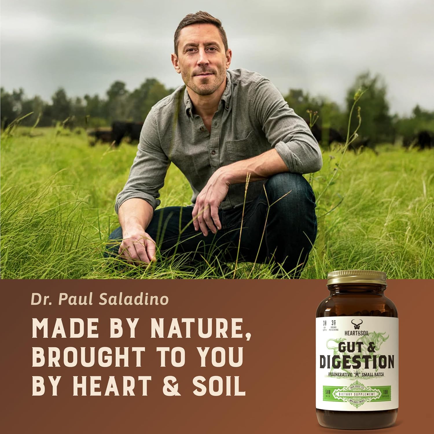 HEART & SOIL Gut & Digestion Supplement, 180 Capsules