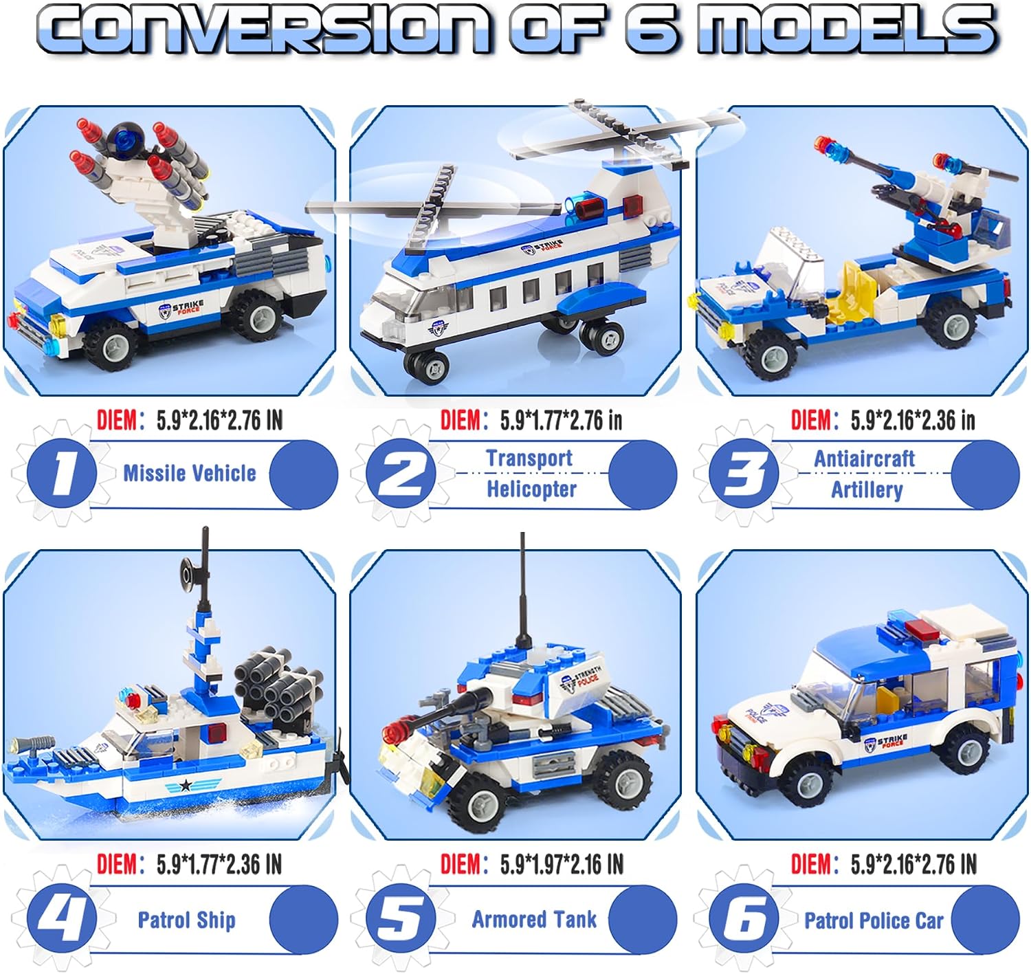 EP EXERCISE N PLAY City Police Set Battleship Building Toy, 1169 Pieces 6 in 1 Boat War Ship Block Set, Fun Toy Gift for Kids Boys & Girls Ages 6+