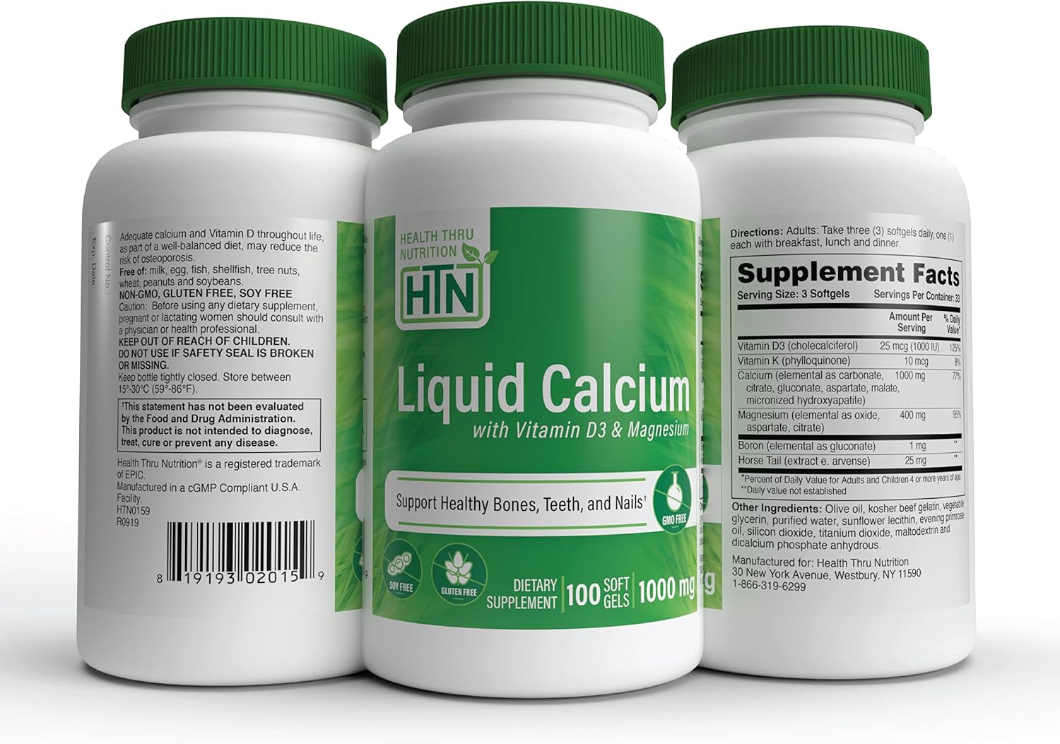 Health Thru Nutrition Liquid Calcium 1000mg, Magnesium 400mg, Vitamin D3 1,000iu and Boron | Bone Restore & Strength with 6 Calcium Complex | 3rd Party Tested | Non-GMO Gluten Free (Pack of 100) | Calcium 1000mg, Magnesium 400mg, Vitamin D3 1,000iu and B…