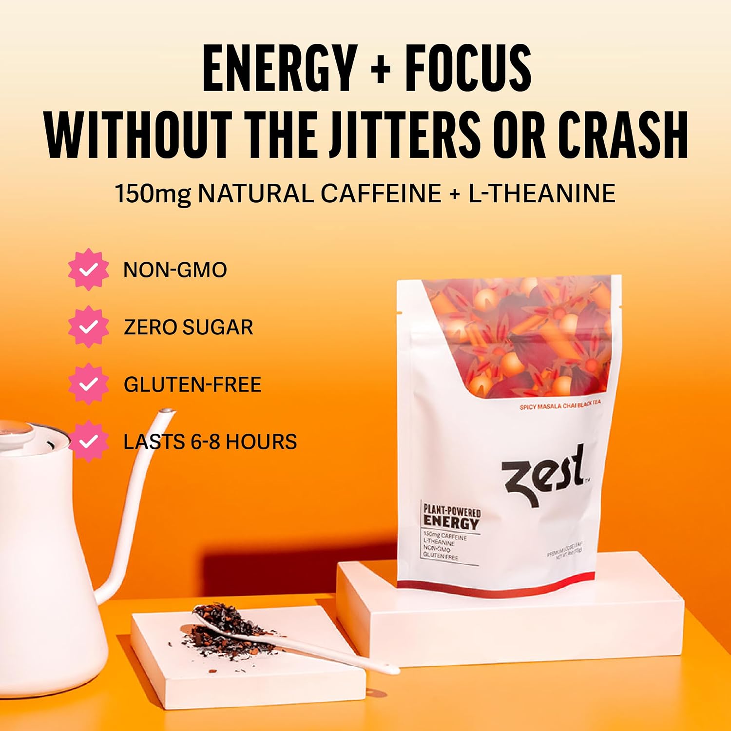 Zest Energy Green Tea – Pomegranate Mojito High Caffeine Tea Bags for Focus & Morning Energy – Natural Caffeinated Tea with 135mg Caffeine – Coffee Substitute – 20Ct Pack, Non-GMO & Keto Friendly