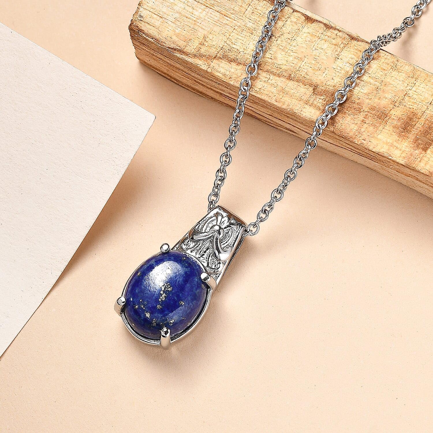 Lapis Lazuli 6.10 ctw Pendant Necklace in Stainless Steel 20 Inches