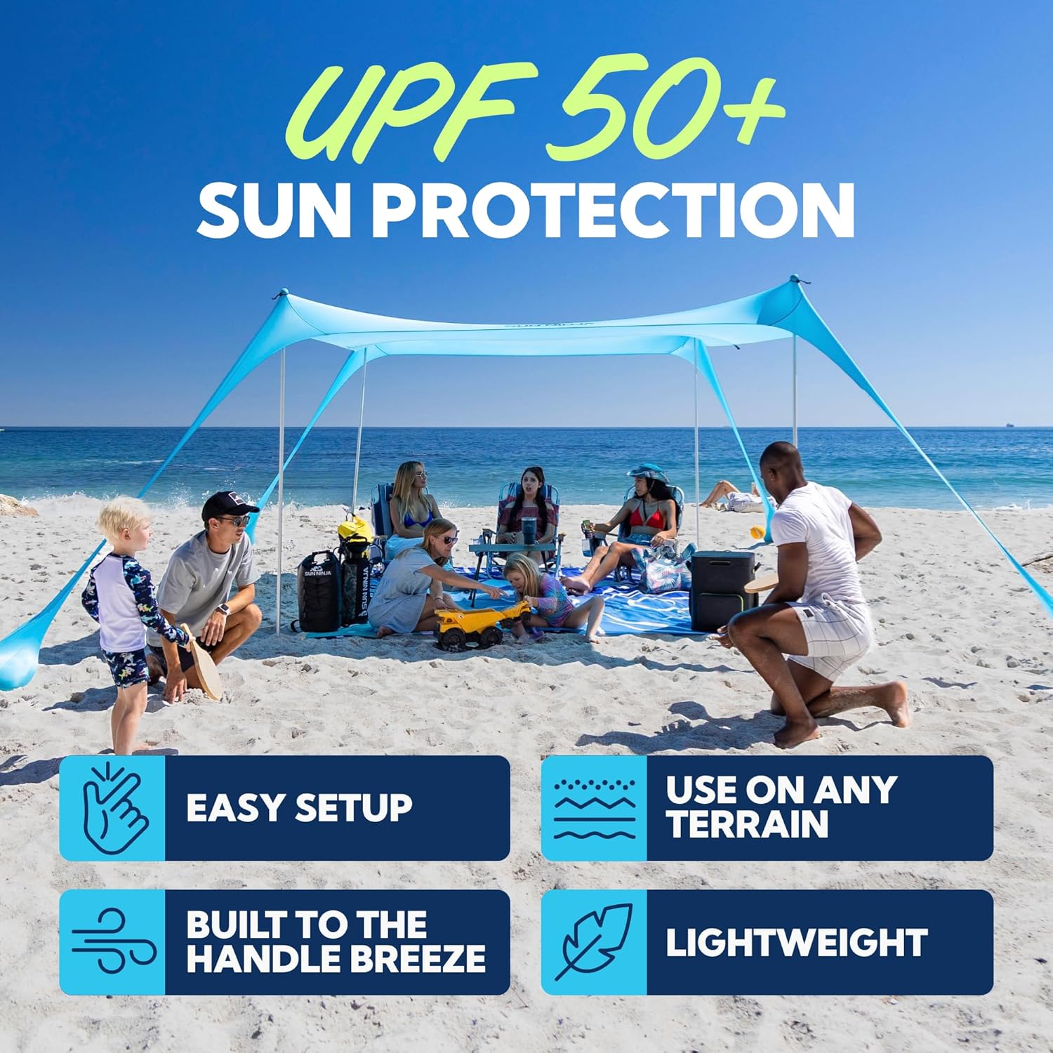 SUN NINJA Beach Tent Sun Shelter, Beach Shade Canopy with UPF50+ Protection