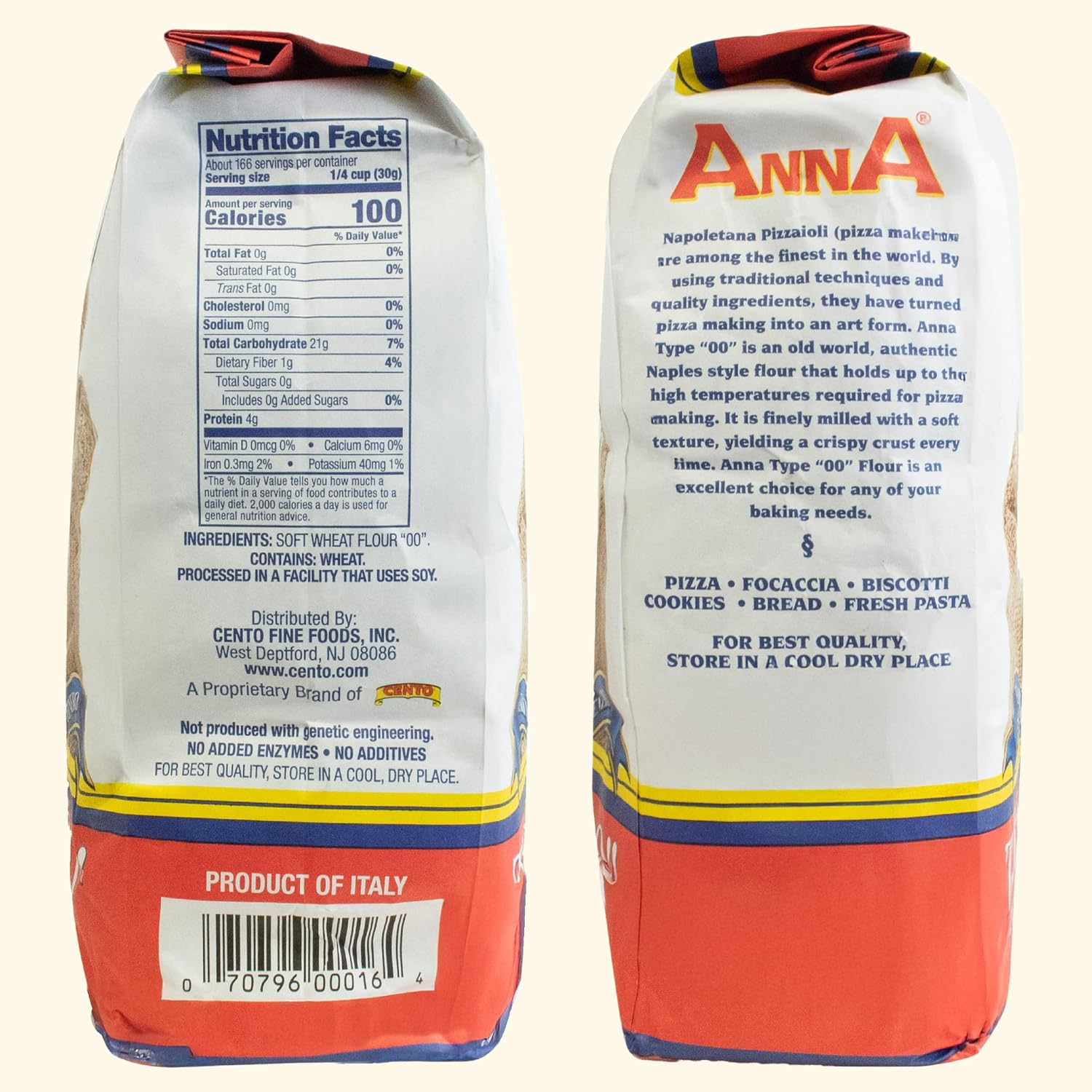 Cento Anna Napoletana Tipo "00" Extra Fine Unbleached Flour, 11 Pound | Unbleached Soft Wheat Flour Grown and Milled in Italy, Naples-Style