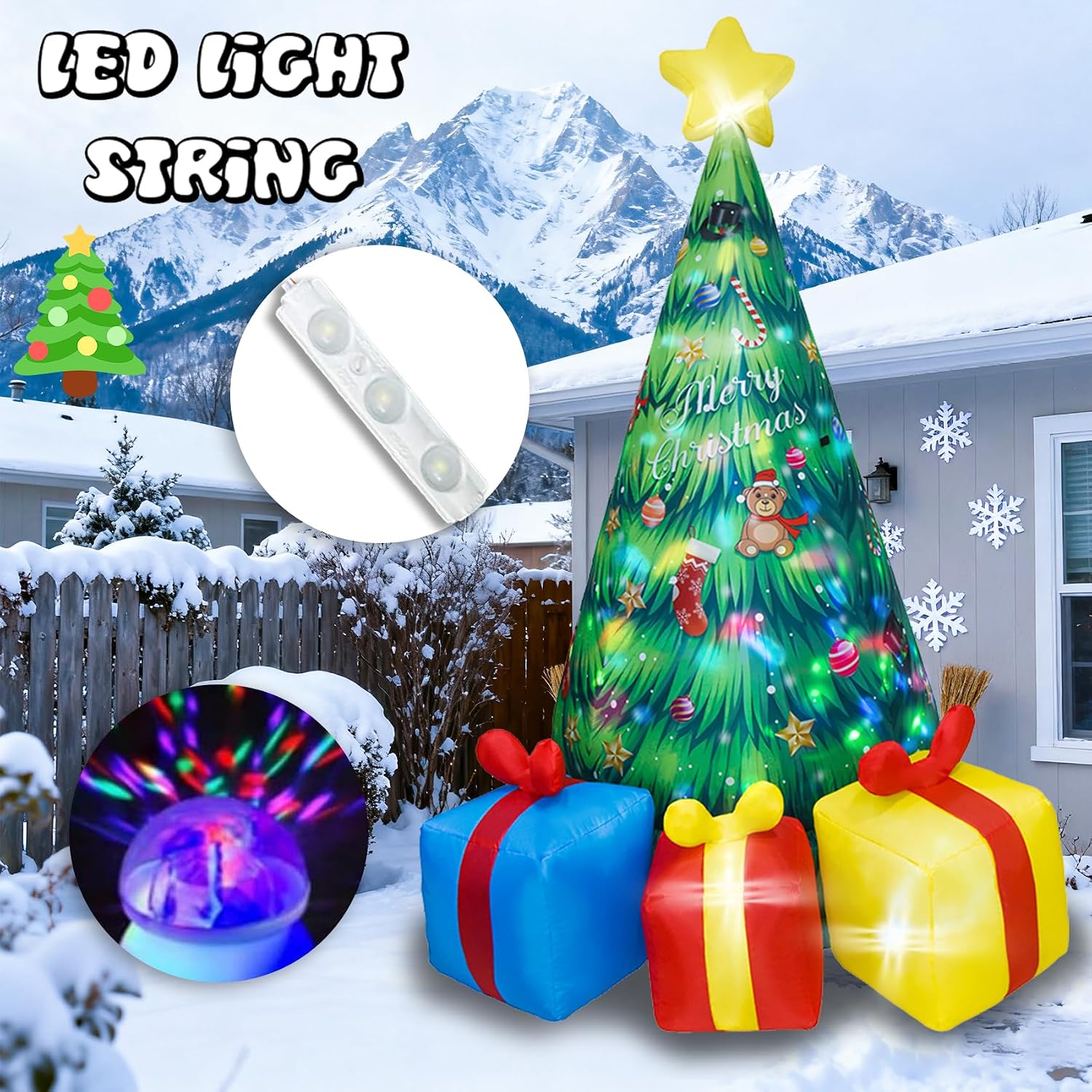 6.5FT H Animated Christmas Inflatable Tree with Santa Claus Chased by Dog Build-in LED Lights Funny Inflatable Dog Chasing Santa Claus,Blow Up Christmas Indoor Outdoor Decor