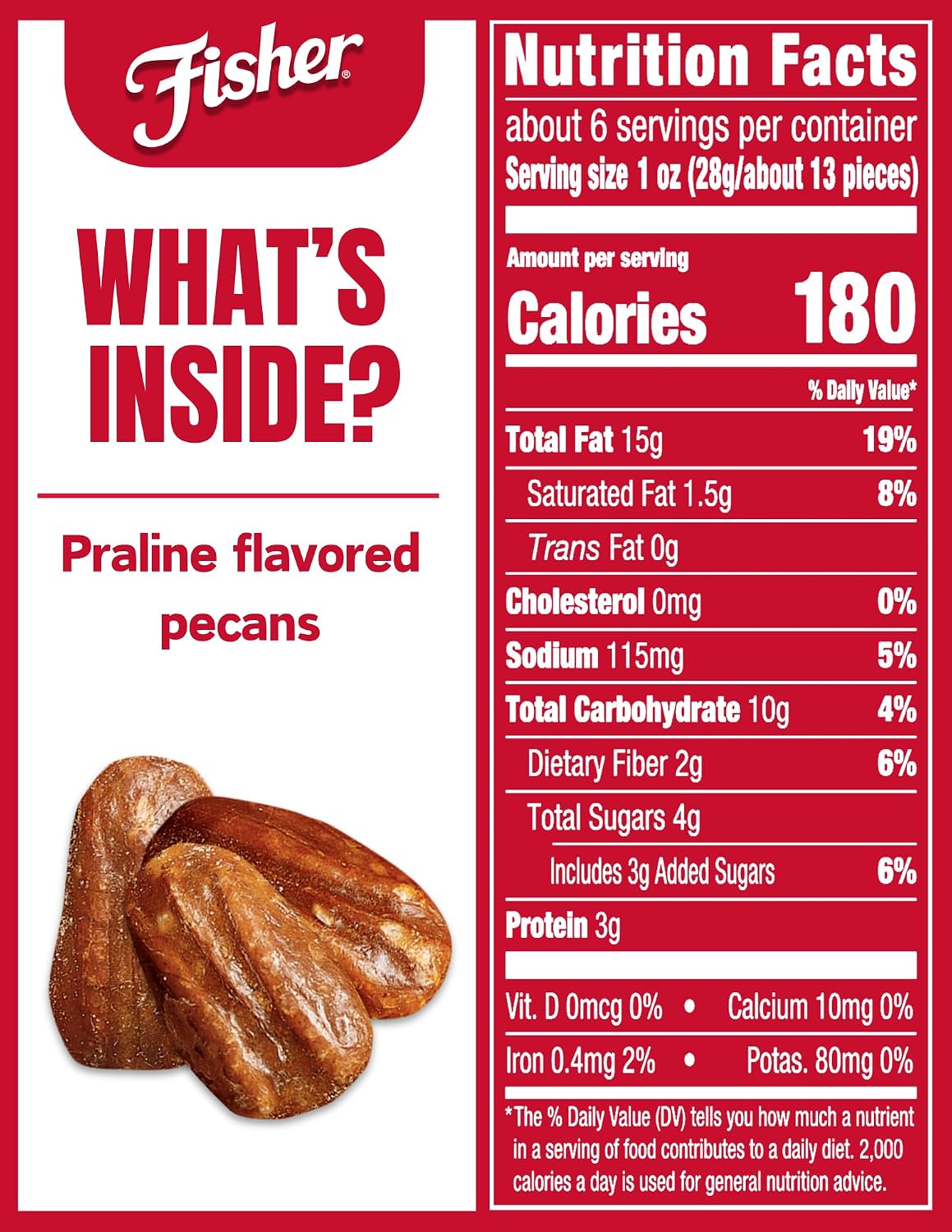 Fisher Snack Glazed Pecans Candied, 24 oz, Pack of 1 | Junior Mammoth Candied Pecans, Perfect For Gifting Or Personal Enjoyment, Crunchy, Irresistibly Sweet