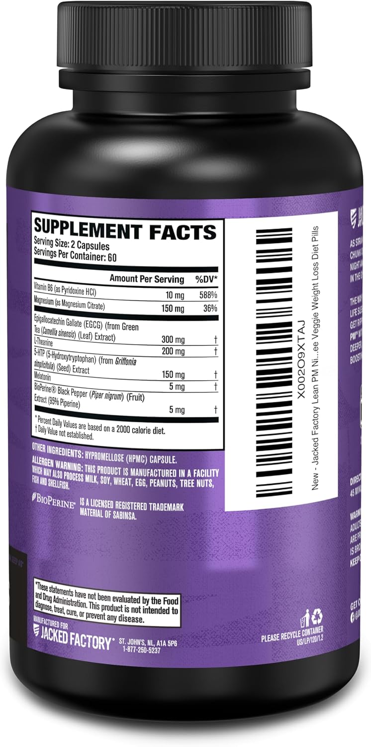 Jacked Factory Lean PM Night Time Fat Burner, Sleep Aid Supplement