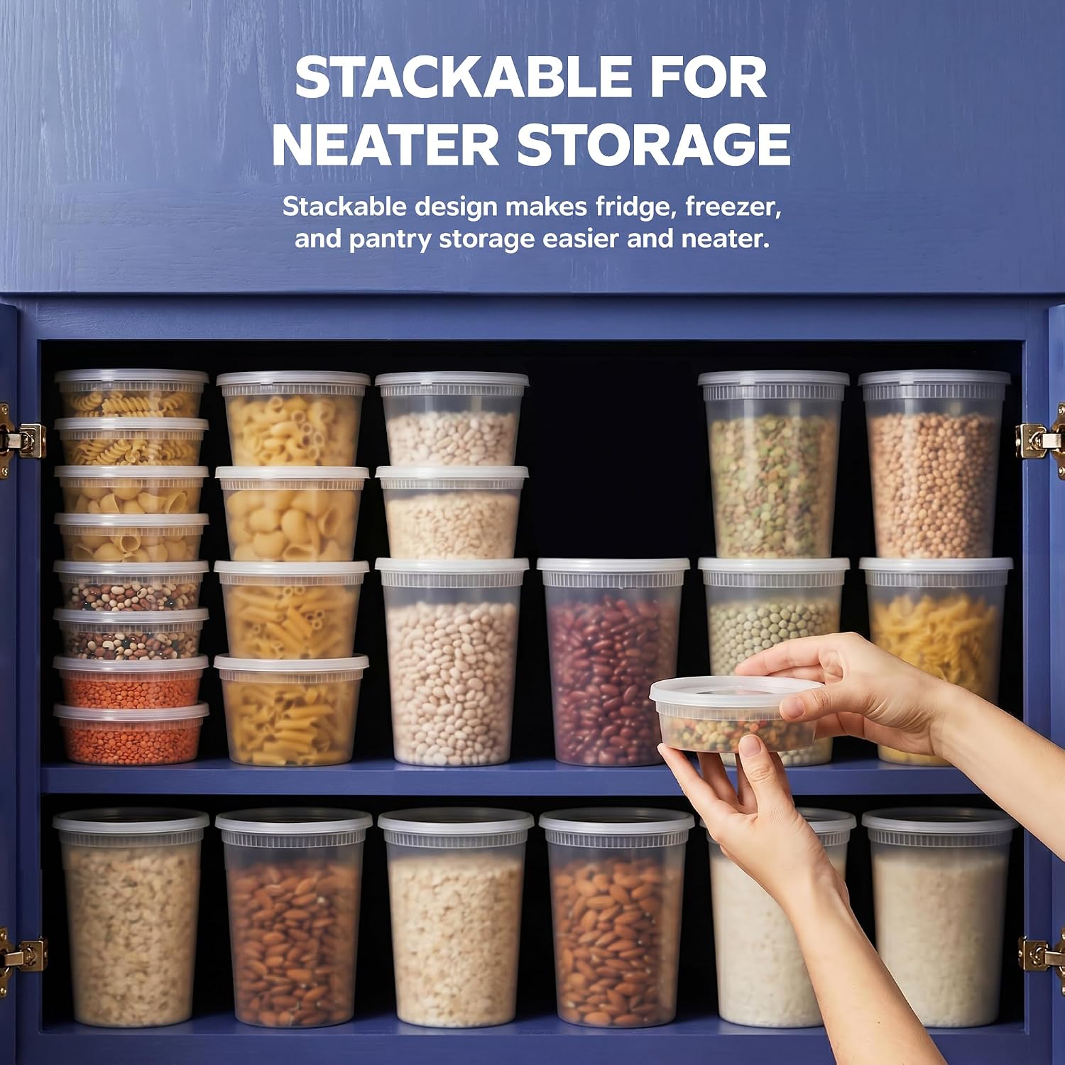 GUSTO 32 oz Plastic Deli Containers with Lids [24 Sets] Food Storage | Microwave, Dishwasher & Freezer Safe, Disposable or Reusable, BPA Free, Leak-Proof, Soups, Takeout, Meal Prep & Leftovers