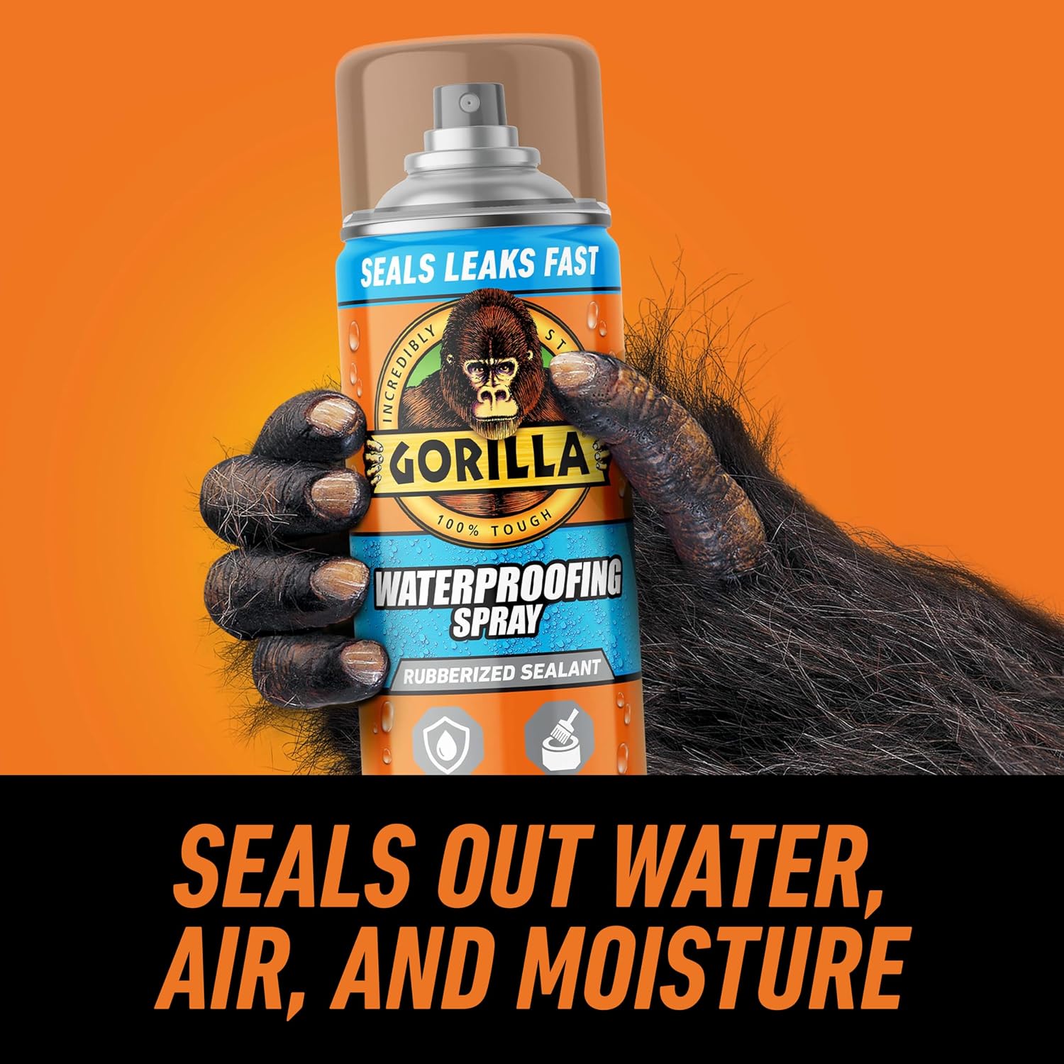 Gorilla Waterproofing Spray, Black, 16 oz, Flexible Rubberized Sealant