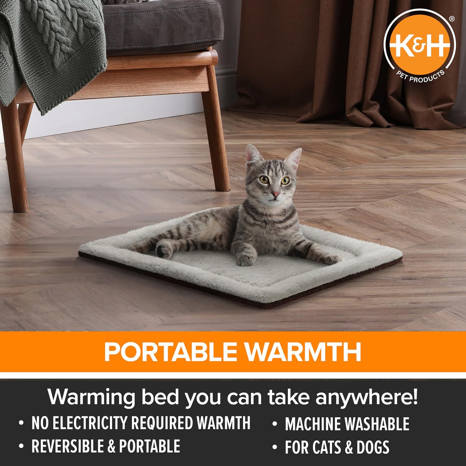 K&H Self-Warming Cat Bed Pad, Self Heating Pad for Outdoor Cat Houses, Warming Mat for Indoor Pet Beds & Furniture, Reversible Blanket, Machine Washable - Small 21 X 17in Gray/ Black