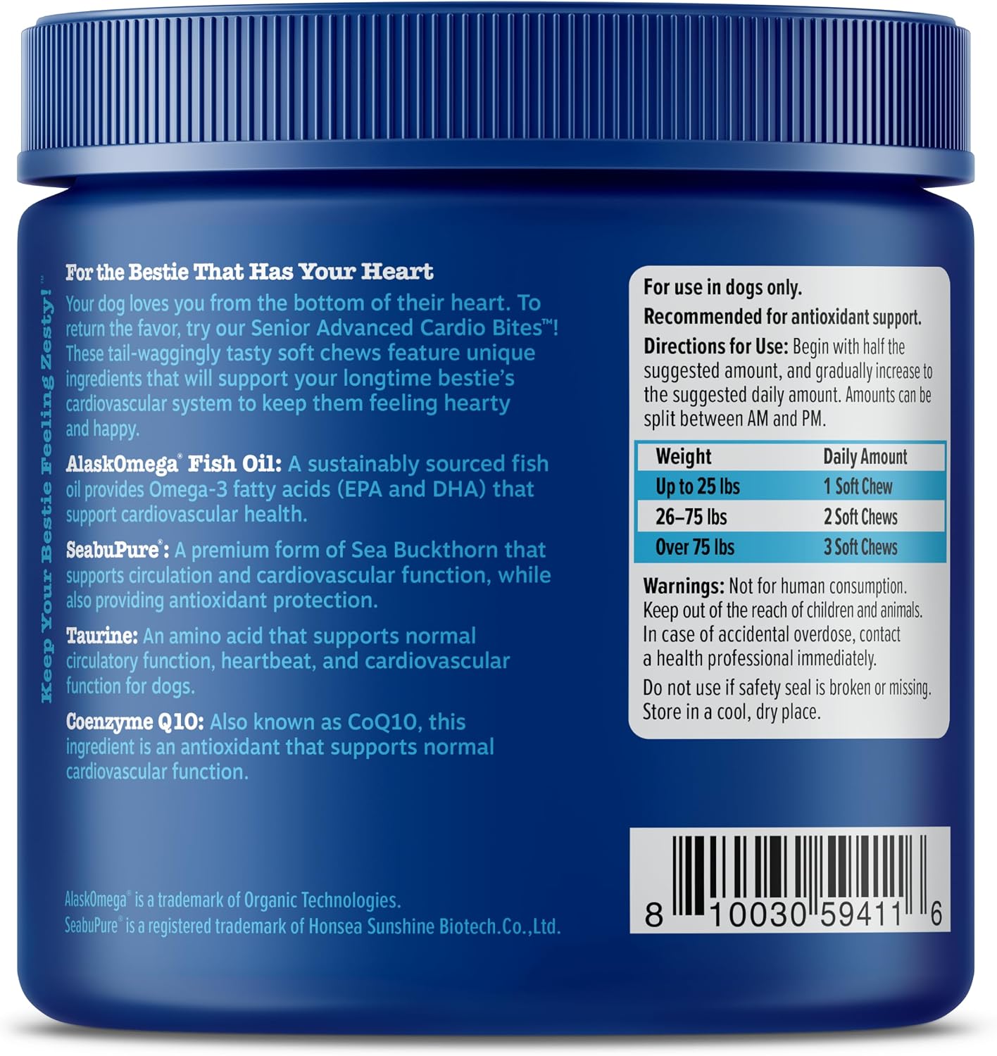 Zesty Paws Dog Heart Supplement - Taurine for Dogs, Salmon, 90 Ct