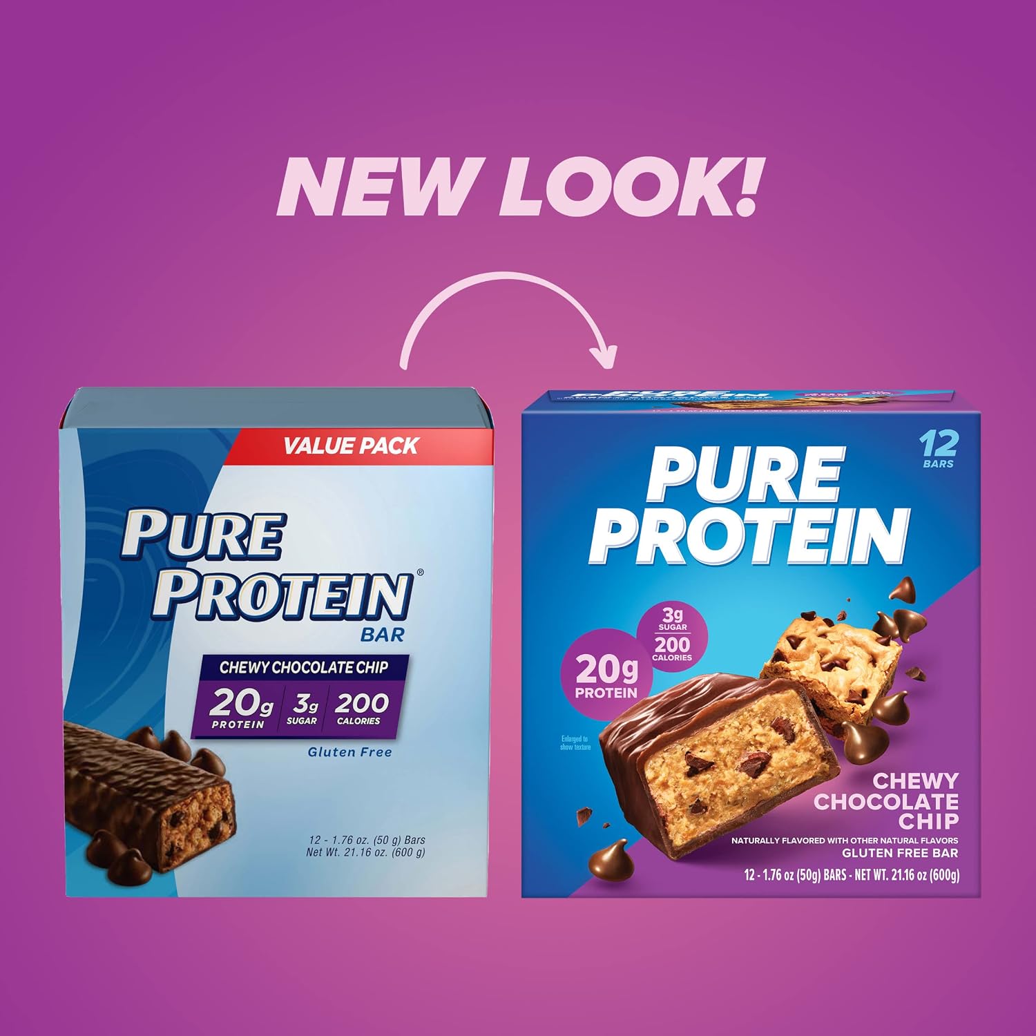 Pure Protein Chocolate Deluxe Protein Bars, 21g Protein, Gluten Free, 12 Ct
