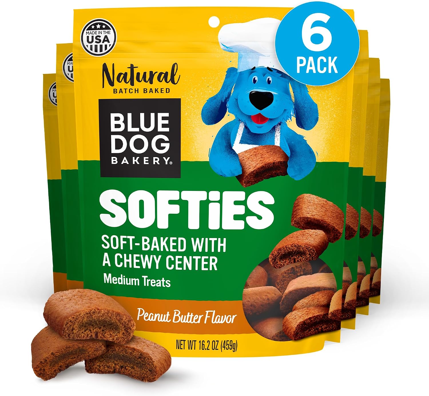 Blue Dog Bakery Natural Dog Treats, Softies, Peanut Butter Flavor, 16.2oz Bag, 6 Bags | Soft & Chewy Oven-Baked Dog Treat Chews, Made with Real Peanut Butter & Other Real Premium Wholesome Ingredients in the USA