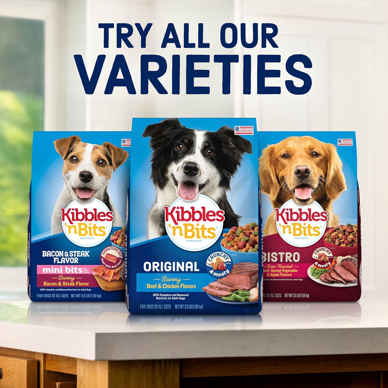 Kibbles 'n Bits Original Dry Dog Food, Beef & Chicken Flavors, 3.5 lb. Bag | Complete & Balanced Nutrition Formulated For Adult Dogs With Essential Vitamins & Minerals, Crunchy Kibble Pieces