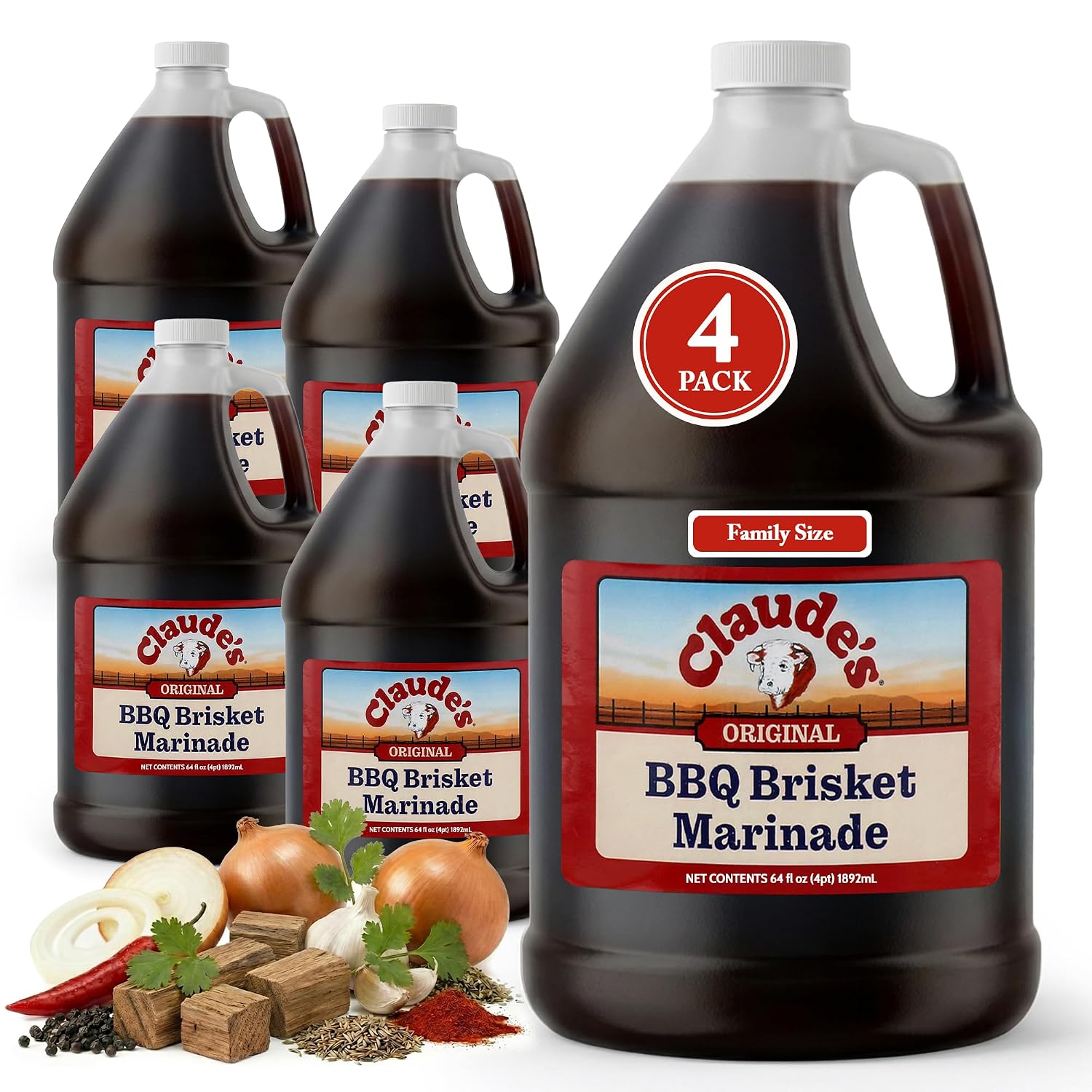 Claude's BBQ Brisket Marinade Sauce, Gluten Free Texas Style, 128 oz | Restaurant-size gallon of smoky Texas tenderizing brisket marinade - all natural & gluten free.