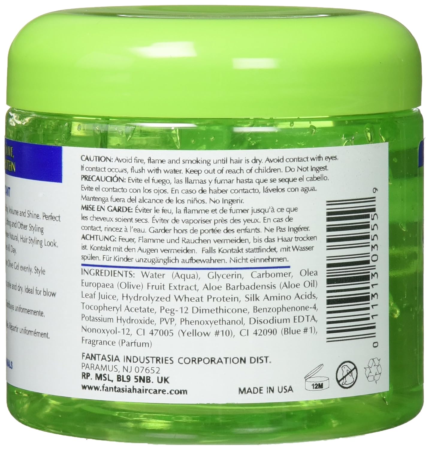 Fantasia Ic Hair Polisher Olive Styling Gel With Sparkle Lites, 16 Oz