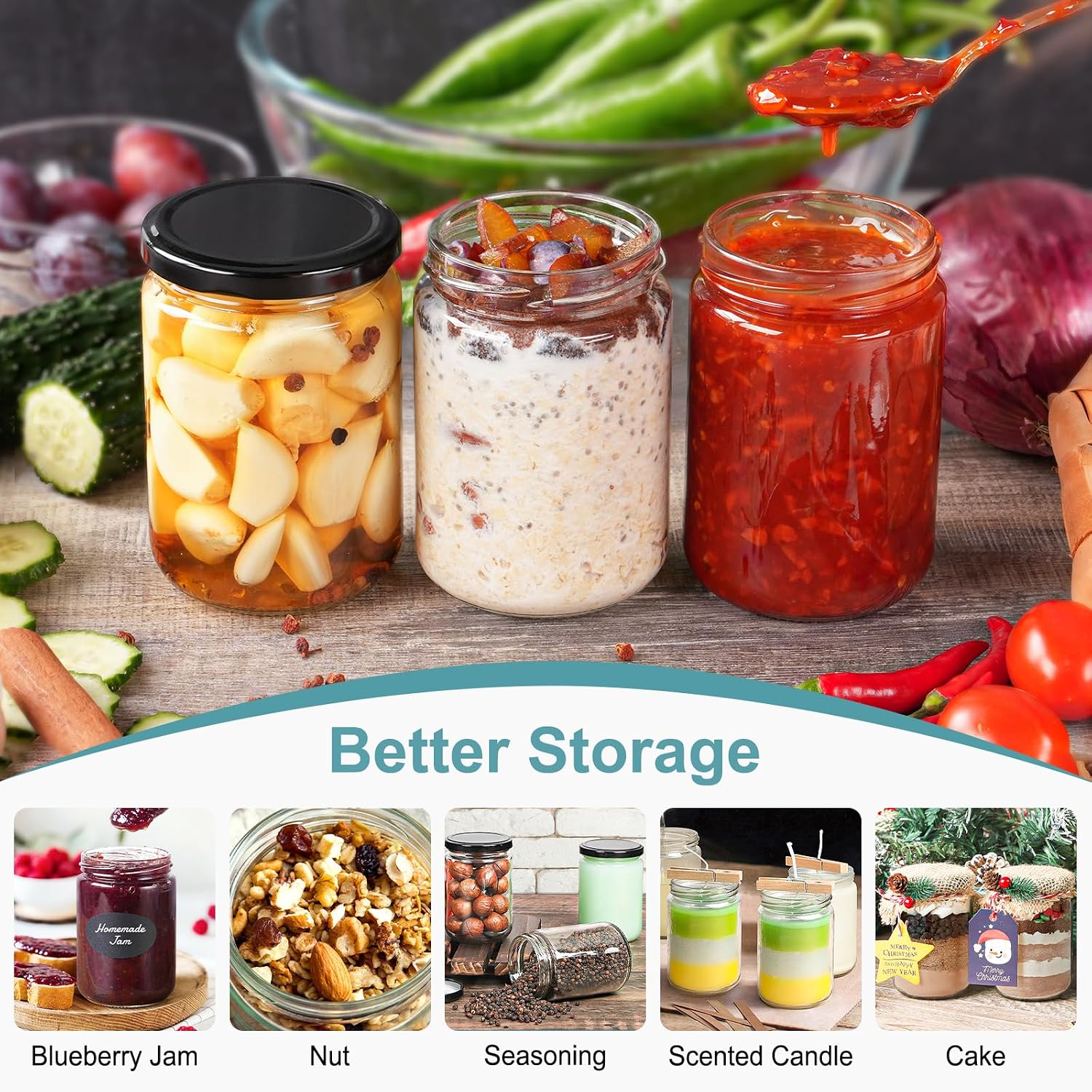 Ritayedet 12oz Glass Jars with Lids, 20 Pack Mason Jars for Candle