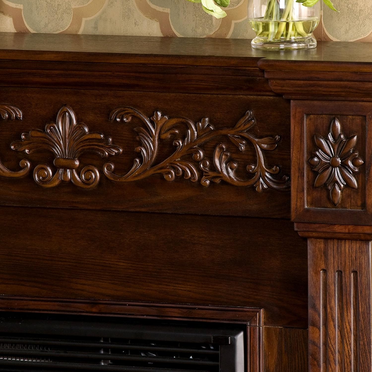 SEI Furniture Southern Enterprises Calvert Carved Electric Fireplace, Espresso Finish