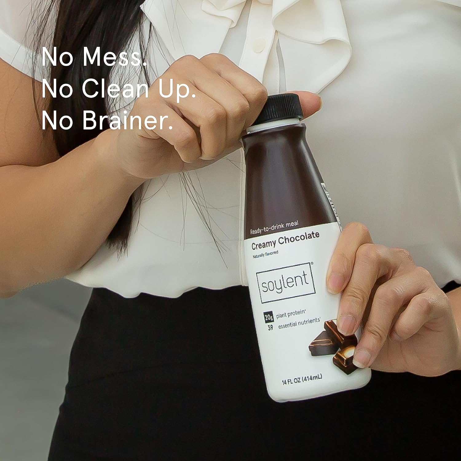 Soylent Creamy Chocolate Meal Replacement Shake, Ready-to-Drink Plant Based Protein Drink, Contains 20g Complete Vegan Protein and 1g Sugar, 14oz