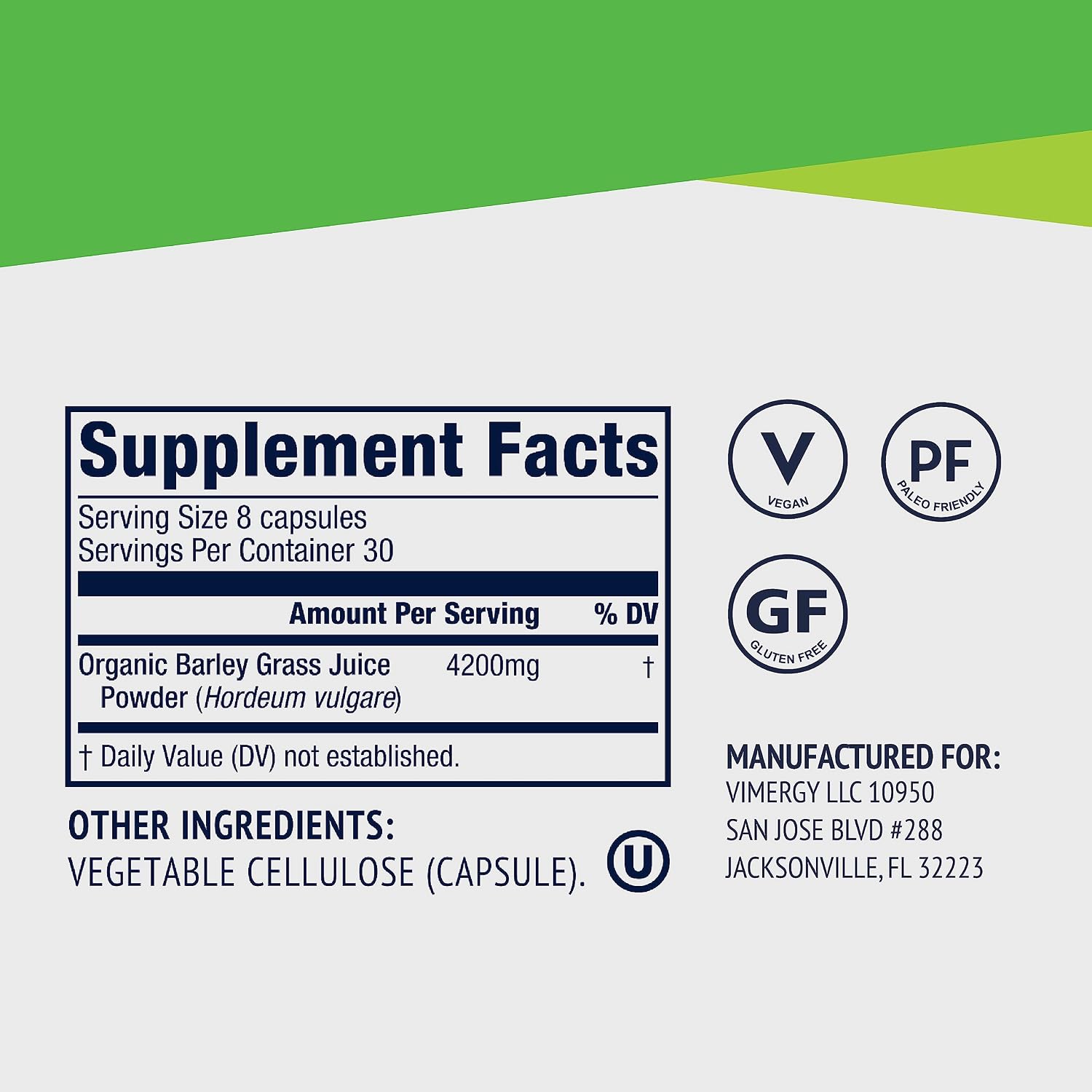 Vimergy Barley Grass Juice Powder, Organic Superfood, 250g, 63 Servings | Clean Nutrient-Dense Superfood*, Powerful Antioxidants for Cardiovascular Health*, Vegan, Gluten-Free