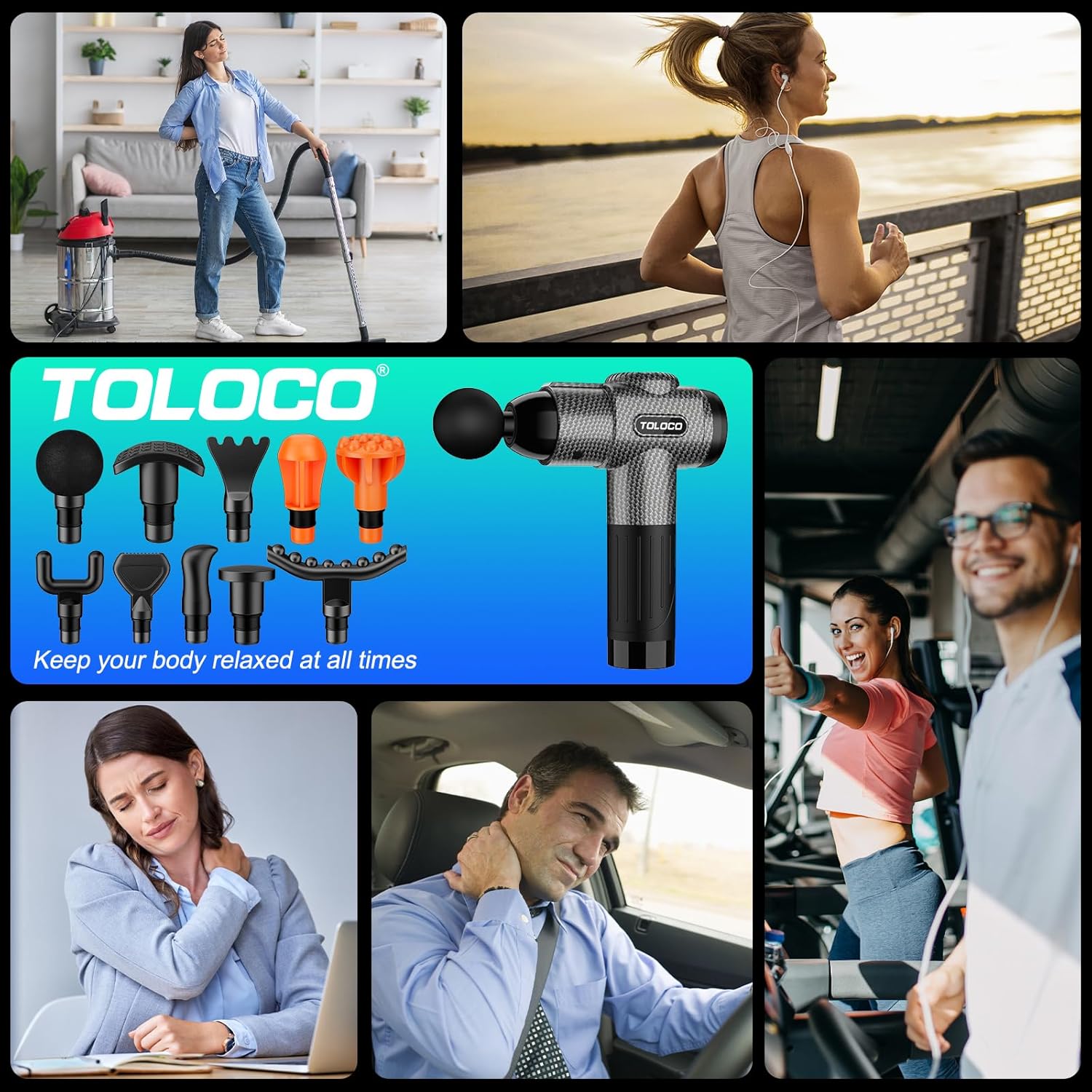 TOLOCO Massage Gun, Deep Tissue Back Massage for Athletes for Pain Relief, Percussion Massager with 10 Massages Heads & Silent Brushless Motor