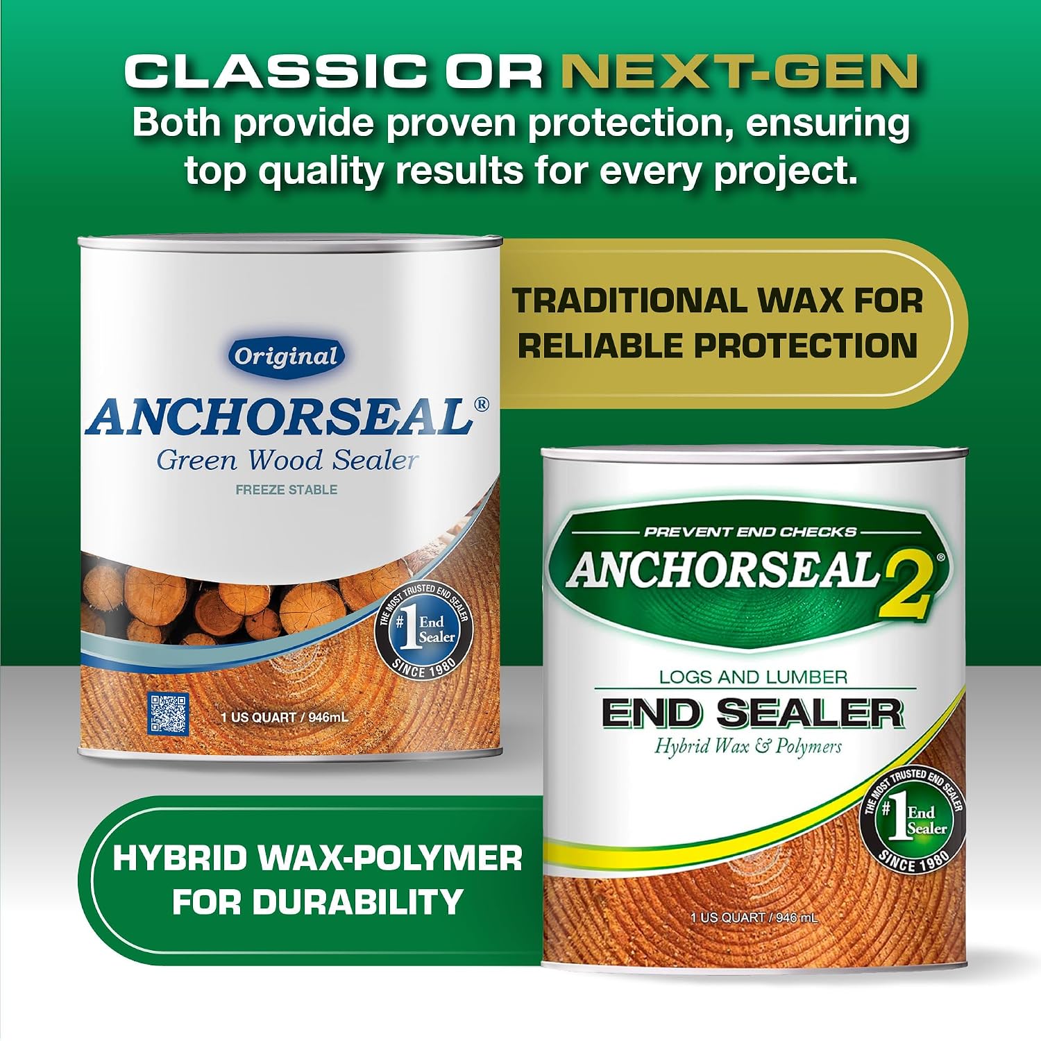 ANCHORSEAL Classic Log and Lumber End Sealer, Prevents Checking, 1 Quart | Water Based Wax Emulsion, Prevents up to 90% of Checking, Drying Splits Prevention, Hardwood & Softwood Compatible