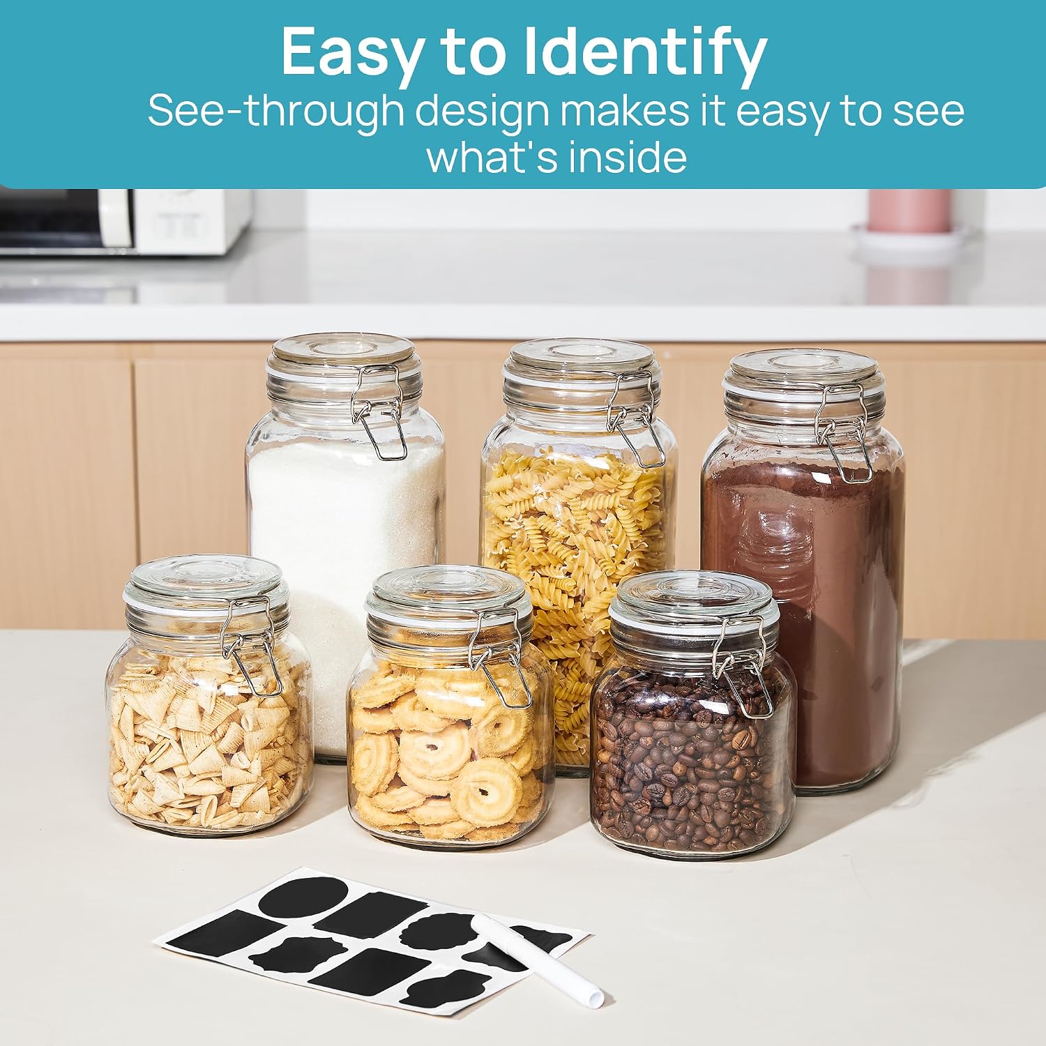 Vtopmart 78oz Glass Food Storage Jars with Airtight Clamp Lids, 3 Pack