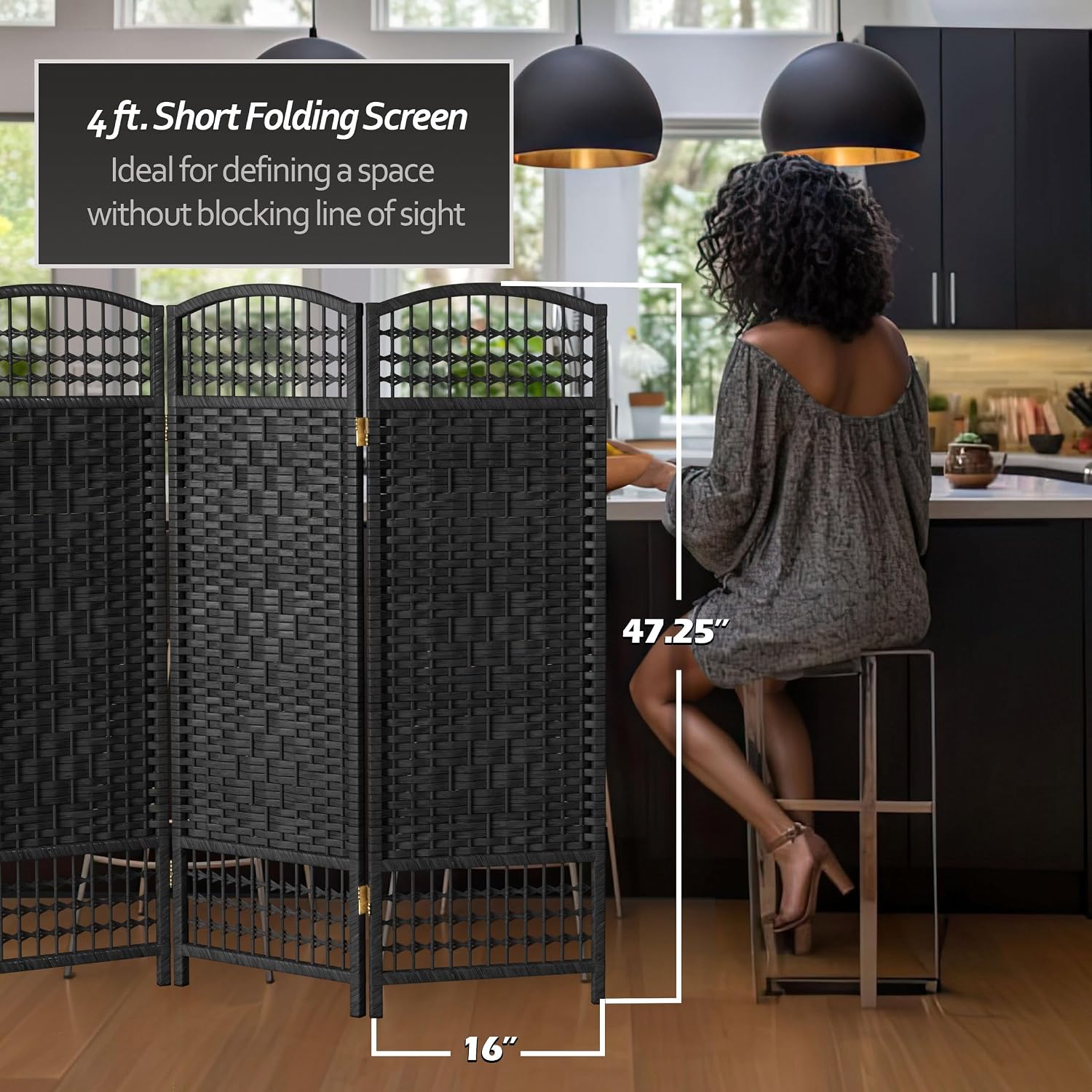 4 ft. Short Fiber Weave Folding Screen - Natural - 4 Panels