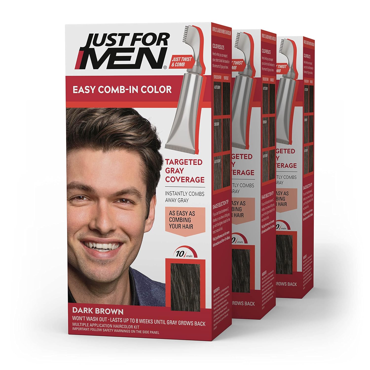 JUST FOR MEN Easy Comb-In Color, No-Mix, Light-Medium Brown A-30 (1 Pack) | Easy Comb-In Color light-medium brown no-mix formula instantly combs away gray. Targeted gray coverage. Easy application.