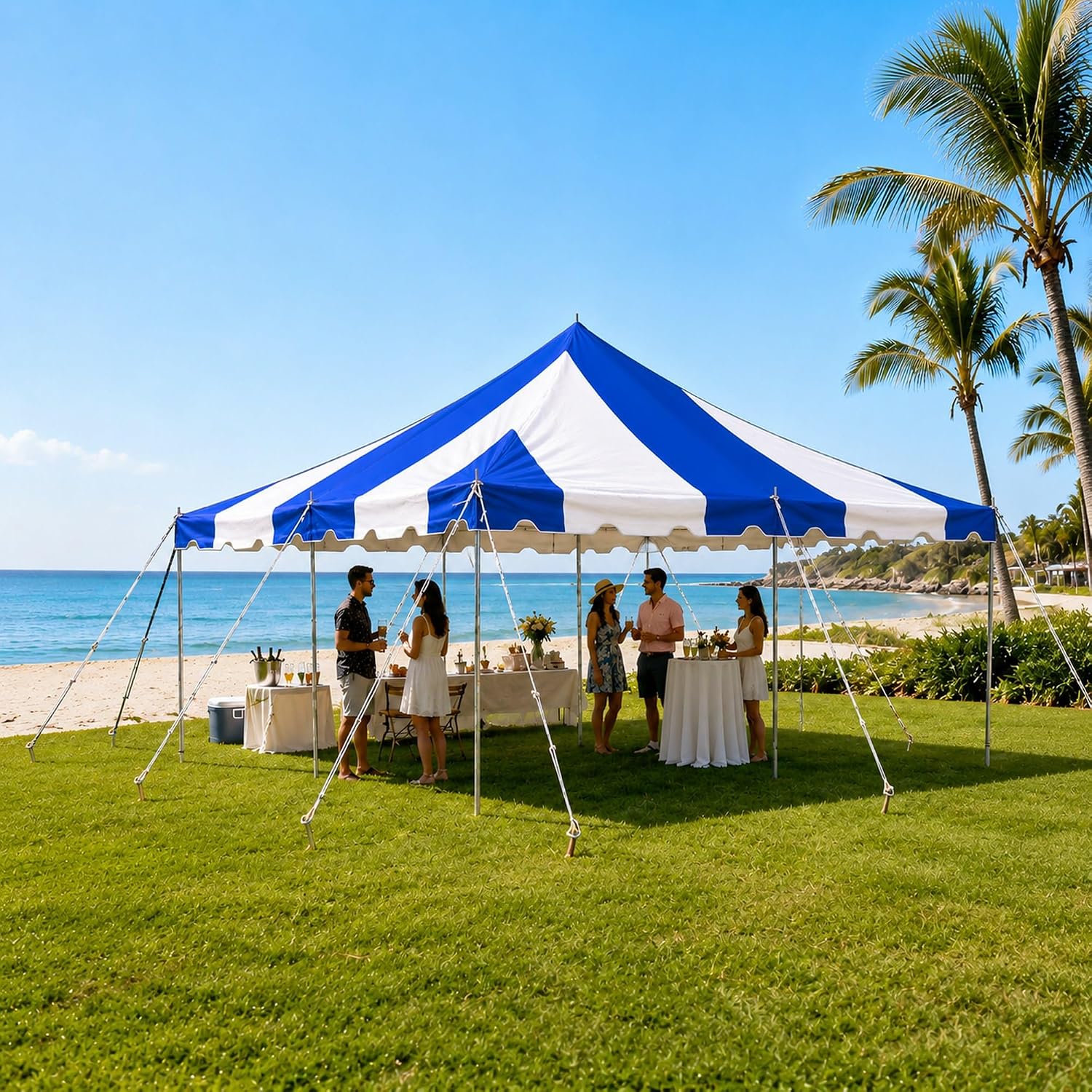 20’ x 20’ Weekender Canopy Pole Tent, Indoor and Outdoor Heavy Duty Easy Up, 80 Person Capacity Tent for Parties, Weddings, and Events, Commercial and Residential Use, PVC White Top | Easy Up Weekender Canopy Tent With 80 Person Capacity - Outdoor Canopi…
