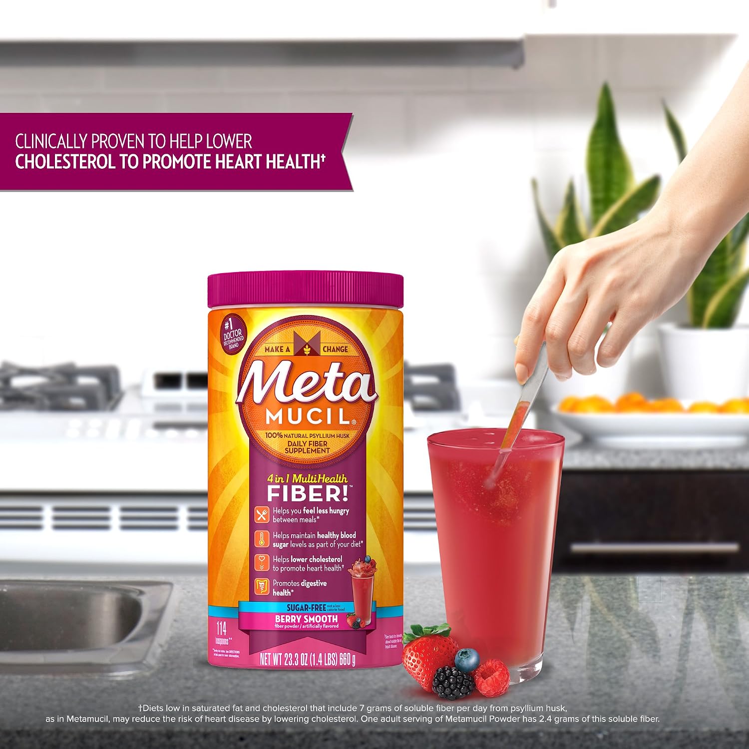 Metamucil Psyllium Fiber Supplement by Meta Berry Smooth Sugar Free Powder 114 Doses, 23.3 Ounce