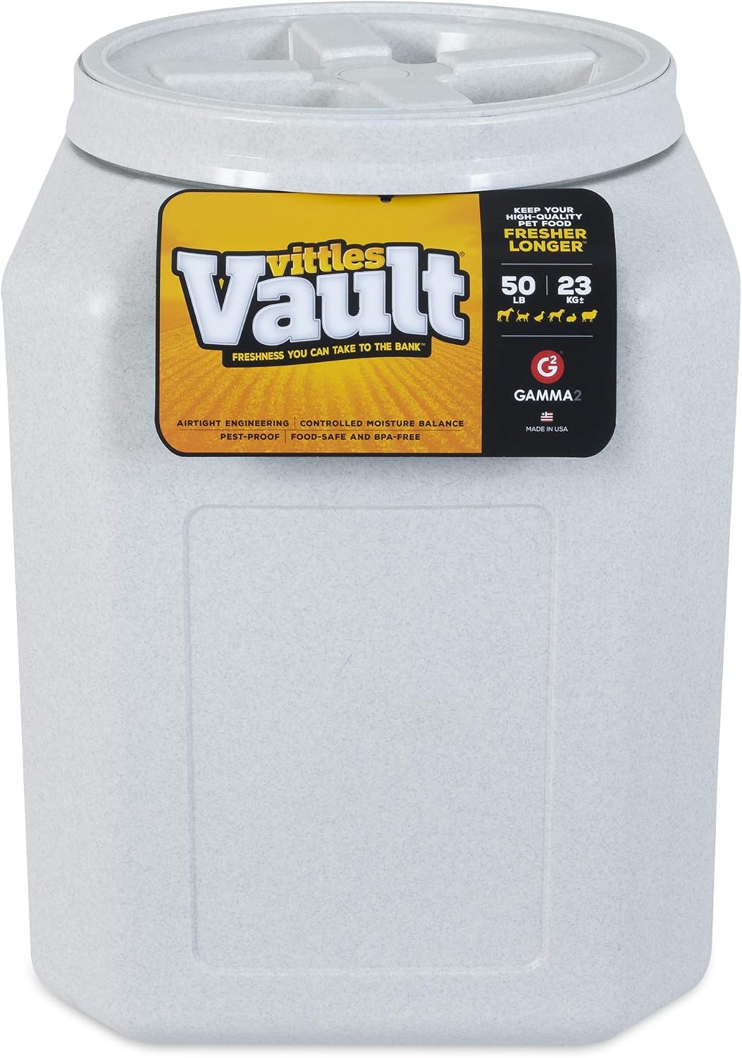 Gamma2 Vittles Vault Pet Food Storage Containers - Sealed Dog and Cat Food Storage Container, Fits up to 25lbs, Made in the USA - [12"L x 13.75"H] | Made in USA, 12 inch long by 13.75 inch tall, airtight lid keeps kibble fresh and pests out, a durable pa…