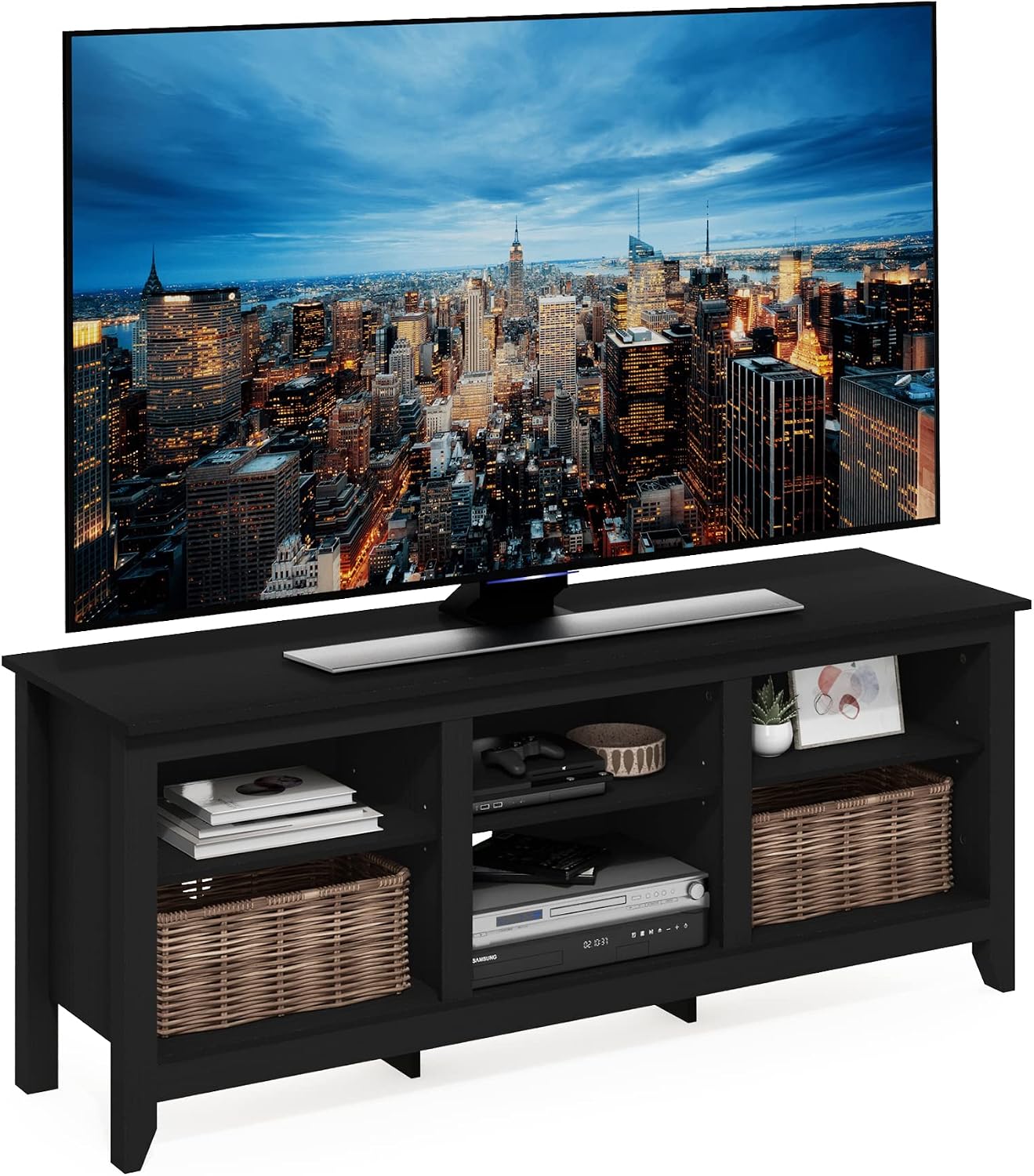 Furinno Fowler Multipurpose TV Stand Bookshelves, French Oak Grey