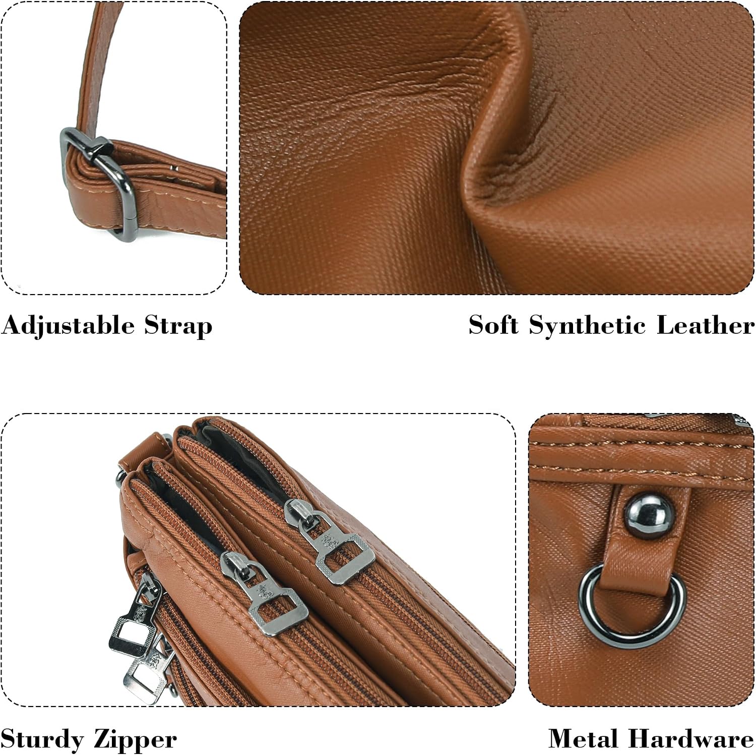 MINICAT Multi Pocket Small Crossbody Purses for Women Everyday Shoulder Bag | Lightweight Organizer, Cross body Bag with Multiple Zipper Pockets, Vegan Leather, Phone Purse for Travel Casual Daily