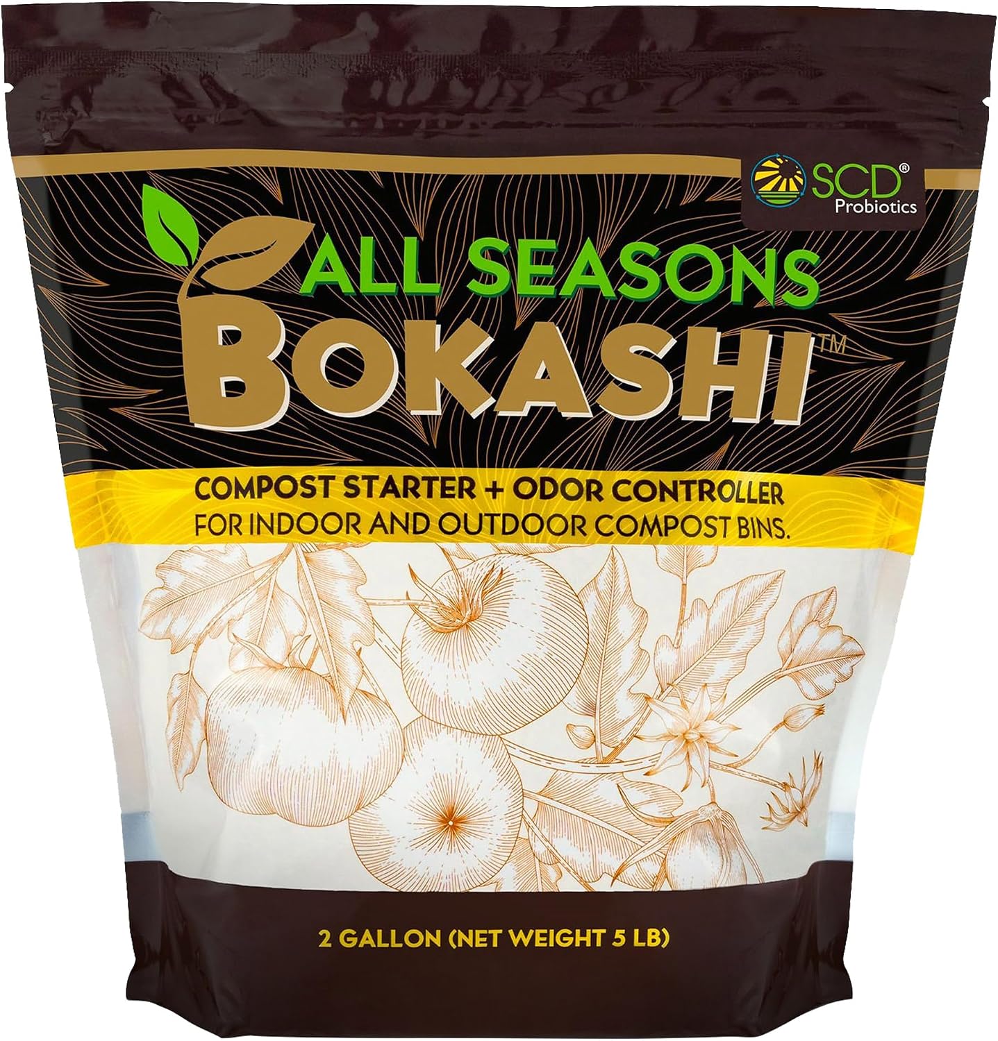All Seasons Bokashi Compost Starter 2 lbs (1 Gallon) - Dry Bokashi Bran for Kitchen Compost Bin, Compost Food Pet Waste Quickly & Easily with Low Odor by SCD Probiotics | Fermented Wheat Bran, Reduces Odor, Absorbs Moisture, Compost Accelerator, For Kitc…
