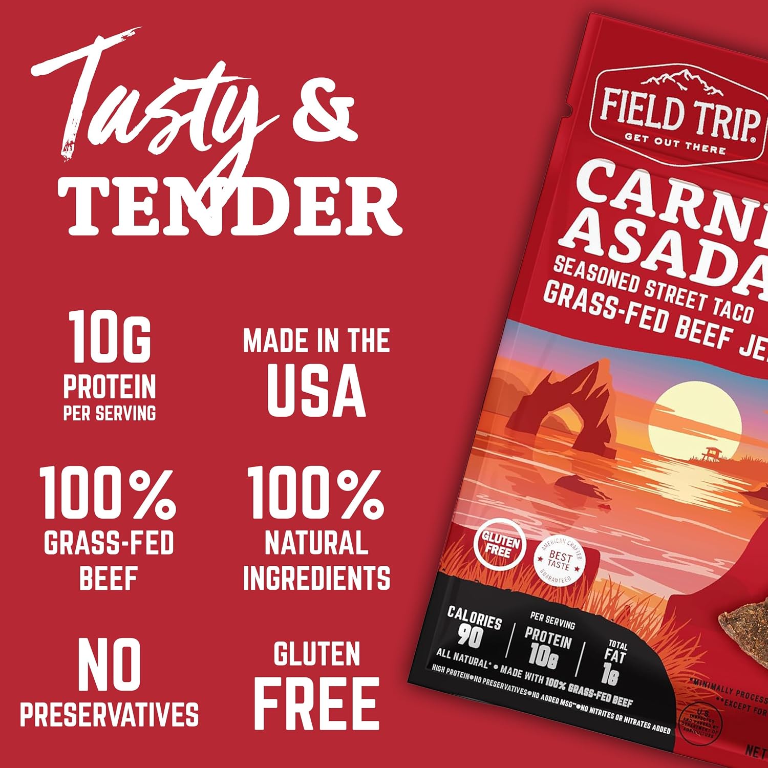Field Trip Beef Jerky, Original, 1 Oz Bag, 12 Bags/carton | Grass Fed Beef Jerky, Healthy Gluten Free Snacks, All Natural, Paleo-Friendly Beef Jerky, High Protein, Low Carb, No Nitrates