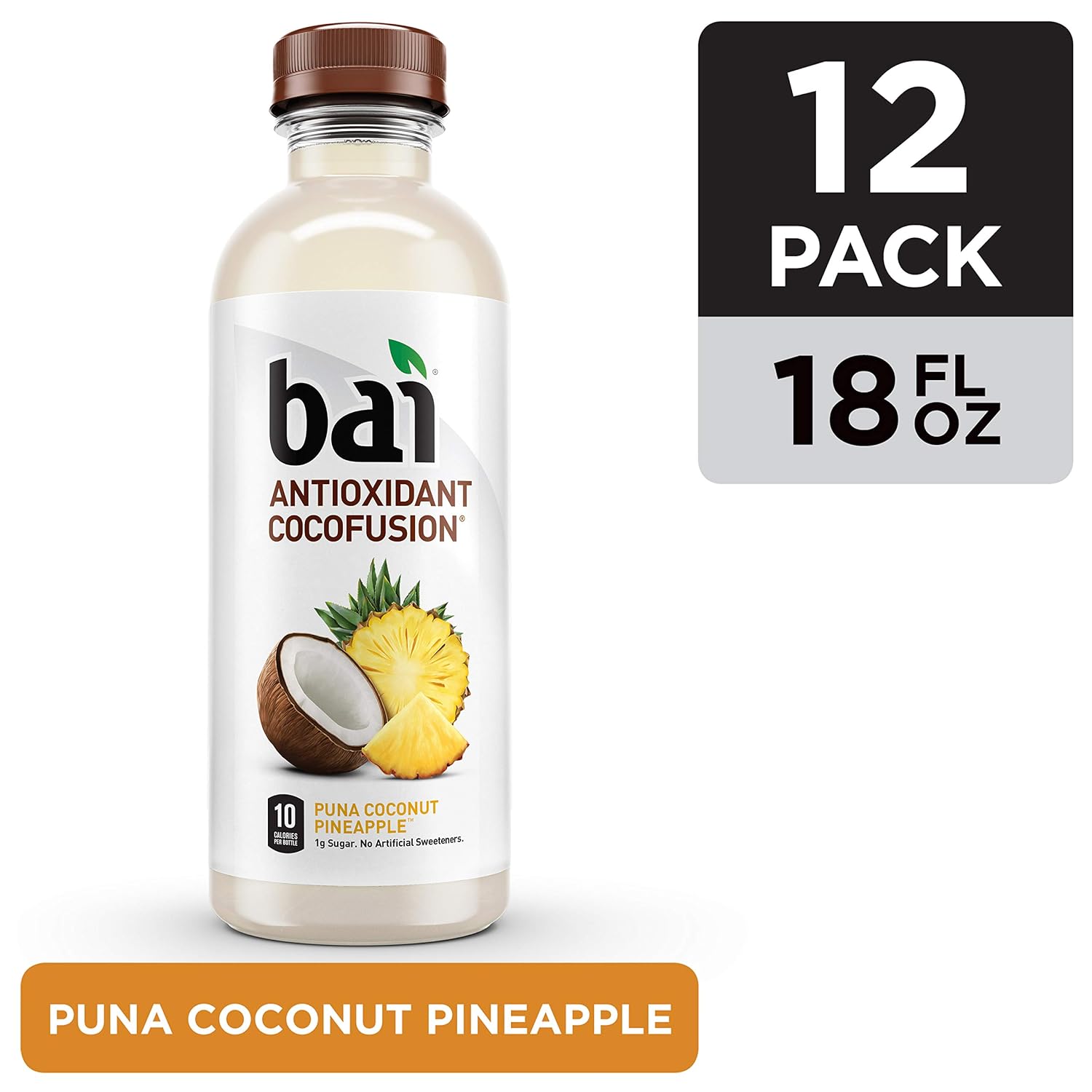 Bai Coconut Flavored Water, Puna Coconut Pineapple, Antioxidant Infused Drinks, 18 Fluid Ounce Bottles, 12 Count