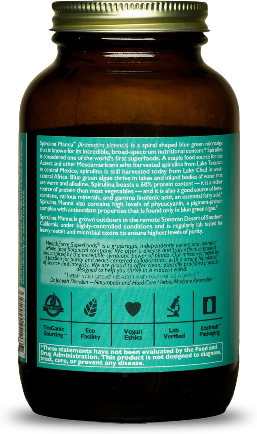 HealthForce SuperFoods Spirulina Manna - 5.25 oz Spirulina Powder - All Natural Nutrient Rich Superfood with Vitamins, Minerals